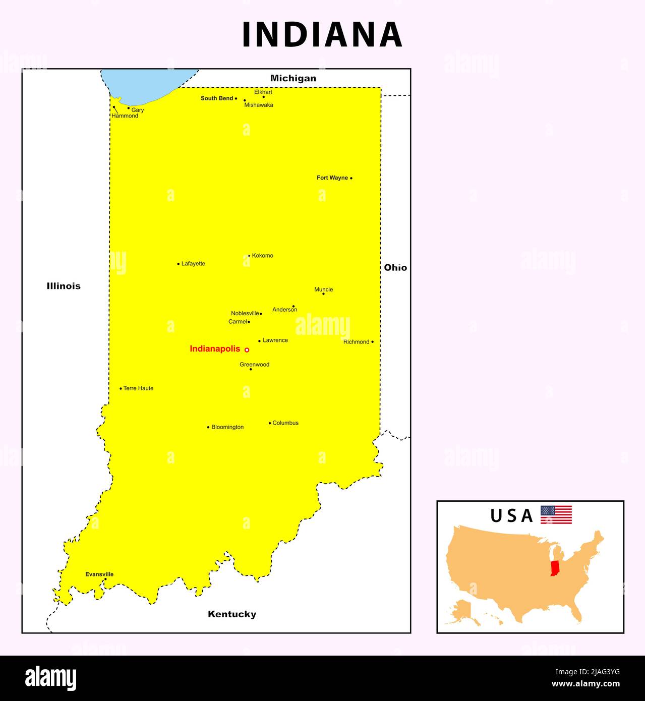 Political Map Of Indiana Immagini Vettoriali Stock Alamy Mappa Dell Indiana Mappa Dello Stato E Del Distretto Dell Indiana Mappa Amministrativa E Politica Dell Indiana Con Il Distretto Principale 2jag3yg 