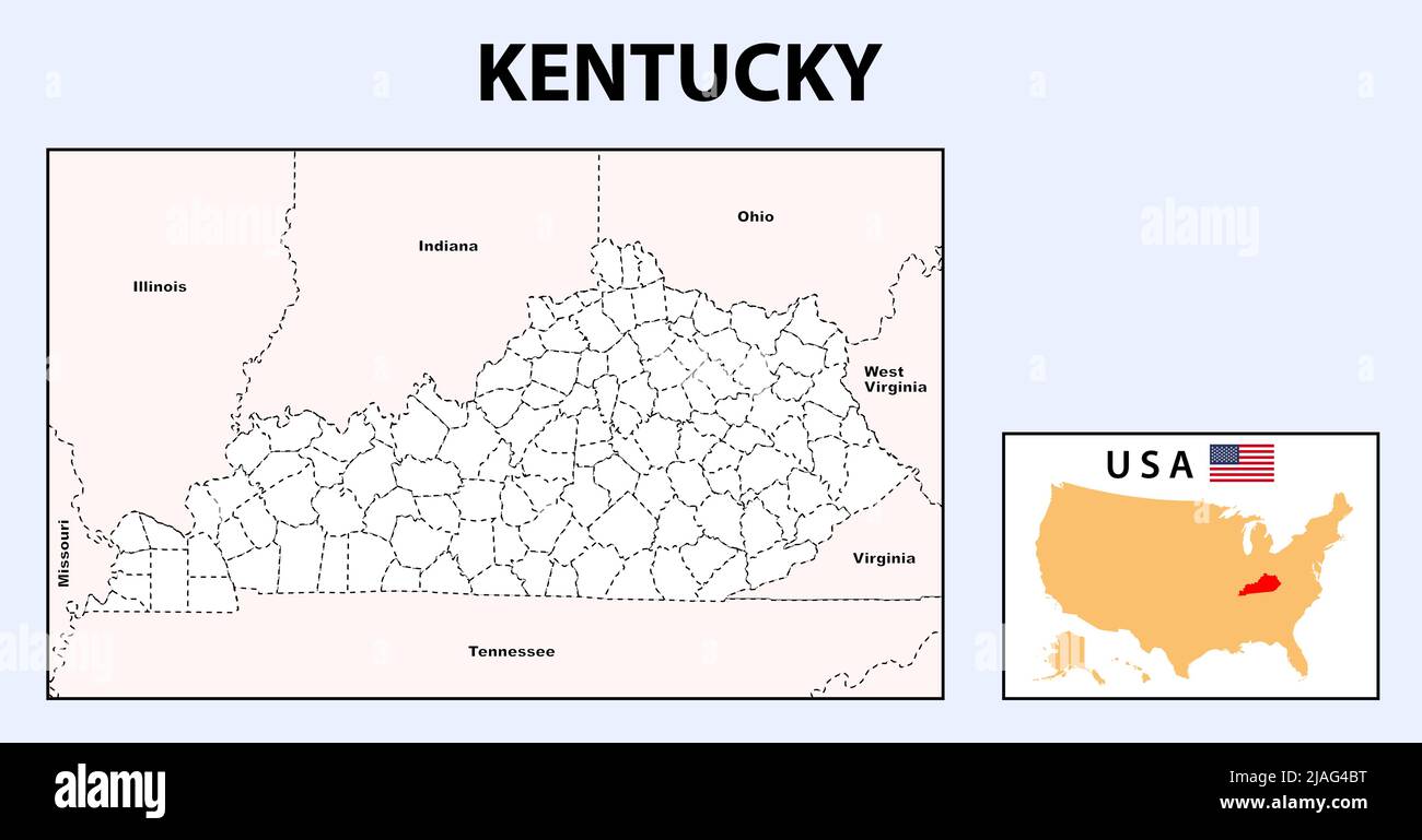 Mappa del Kentucky. Mappa politica del Kentucky con contorni. Illustrazione Vettoriale