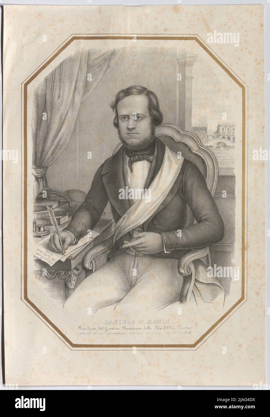 Daniele Dr. Manin Presidente del governo provvisorio della Repubblica di Venezia; liberato dai suoi graziosi cittadini il 17. Marzo 1848. '. Dr. Daniele Manin, Präsident der Provisorischen Regierung der Republik Venetian. Melchior Fontana, litografo Foto Stock