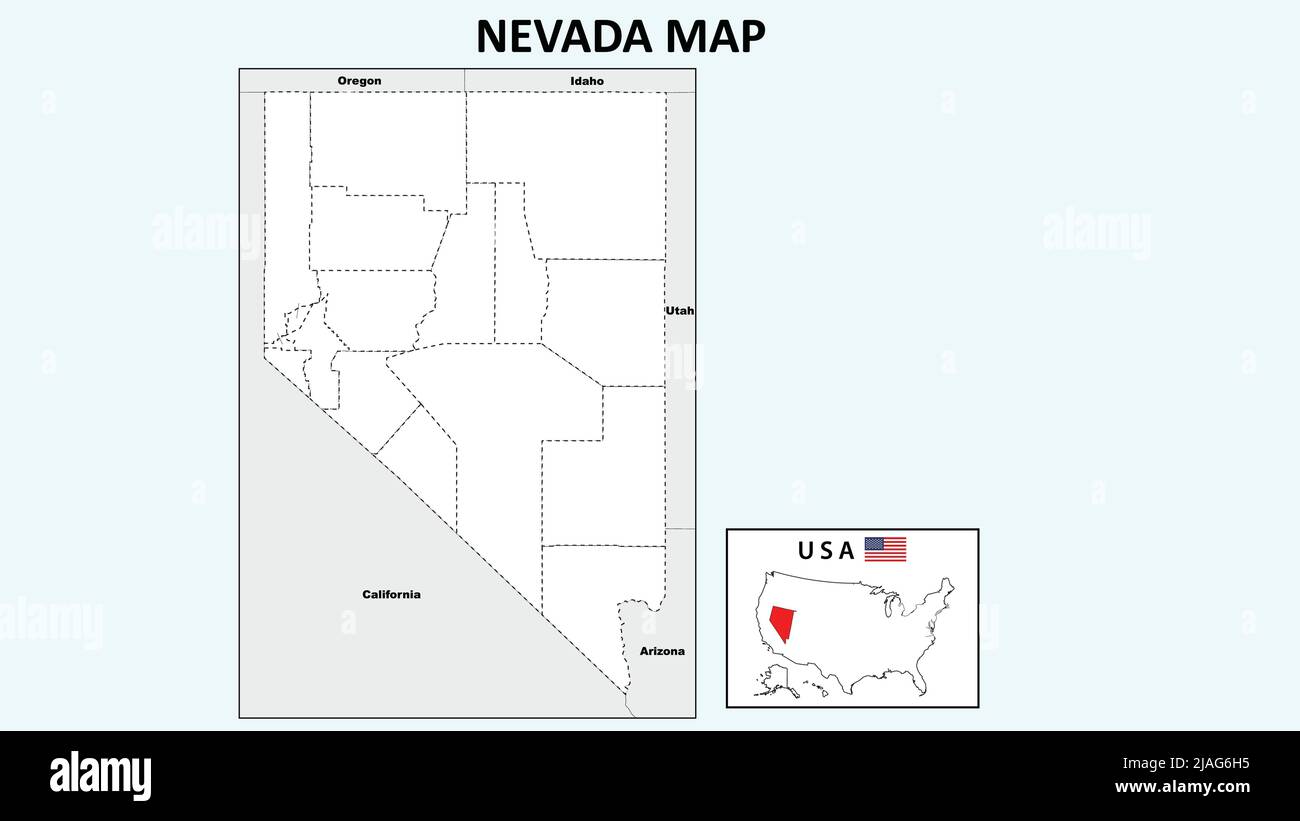 Mappa del Nevada. Mappa politica del Nevada con contorni. Illustrazione Vettoriale