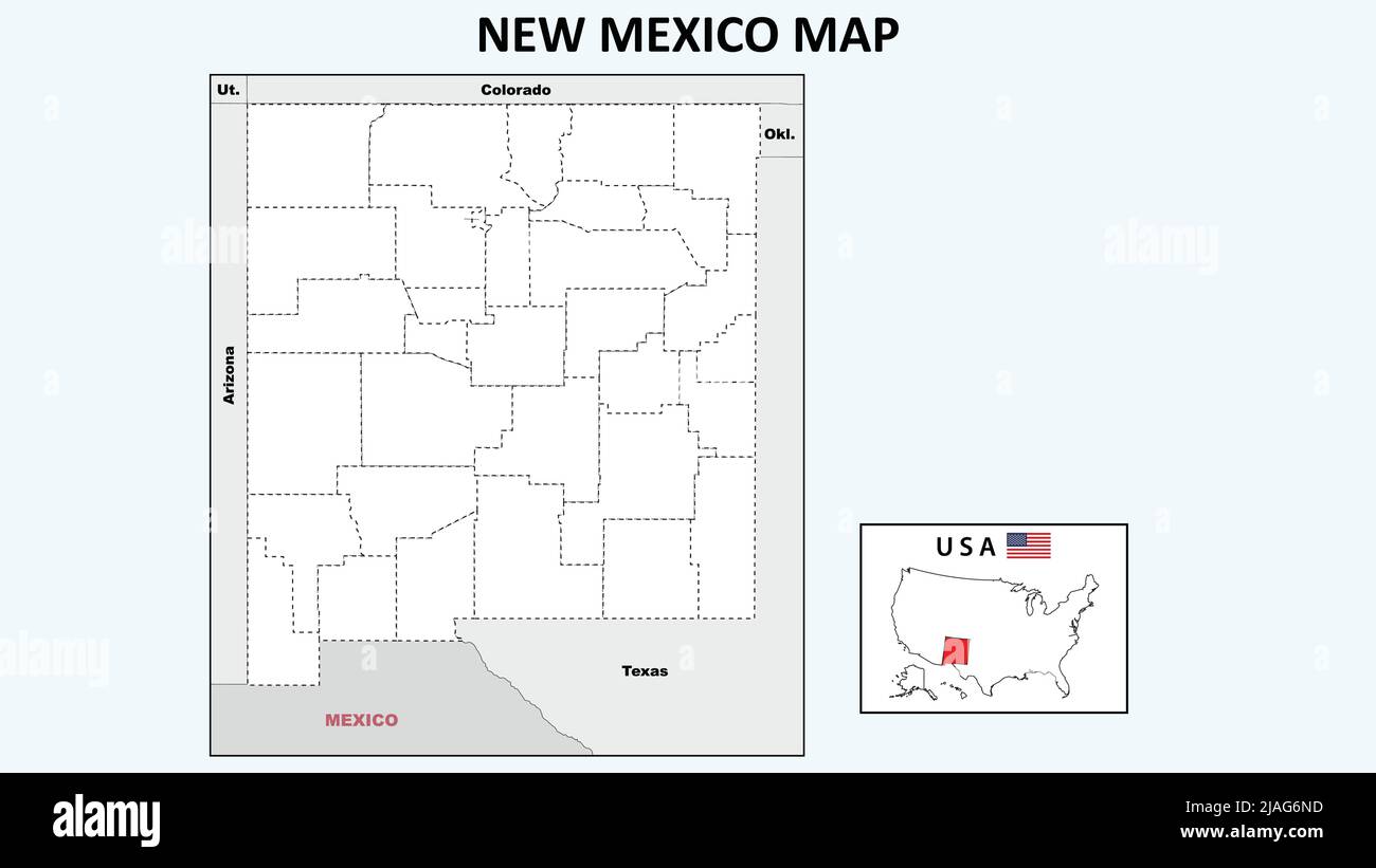 Mappa del nuovo Messico. Mappa politica del New Mexico con contorni. Illustrazione Vettoriale