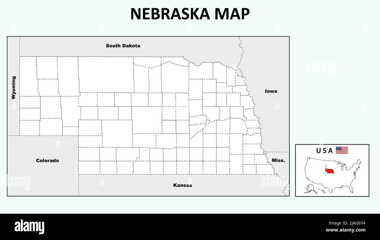 Mappa del Nebraska. Mappa politica del Nebraska con contorni. Illustrazione Vettoriale