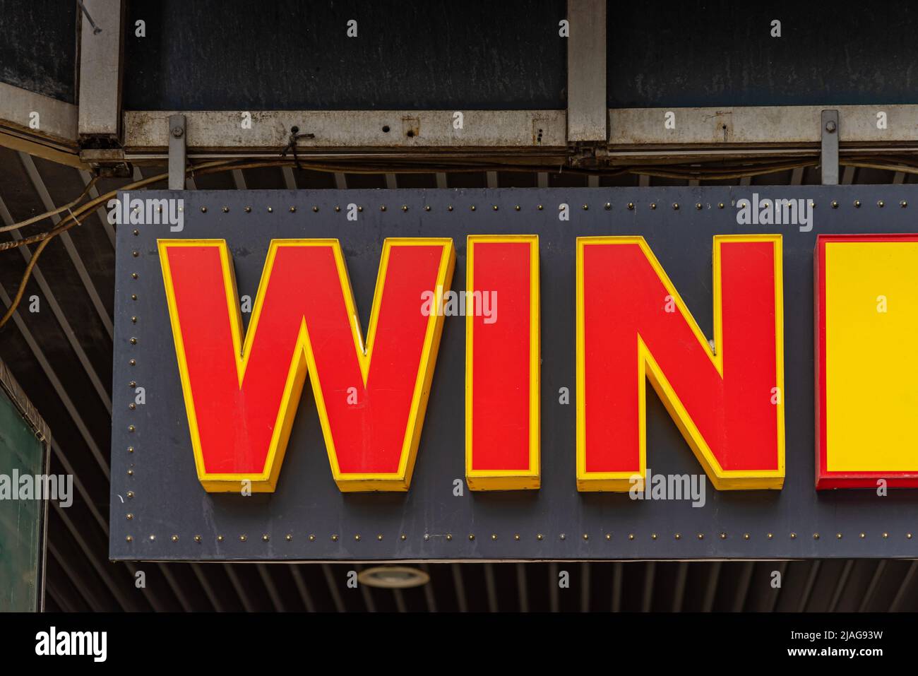 3D Red Win Sign Casino Gambling Games LED Foto Stock