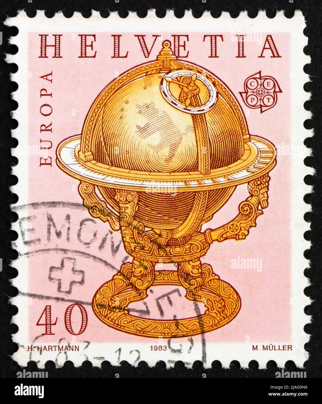 SVIZZERA - CIRCA 1983: Un francobollo stampato in Svizzera mostra Celestial Globe, circa 1983 Foto Stock