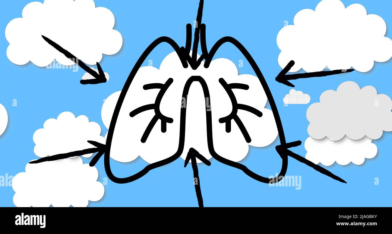 Immagine dell'icona dei polmoni sopra il cielo con le nuvole Foto Stock