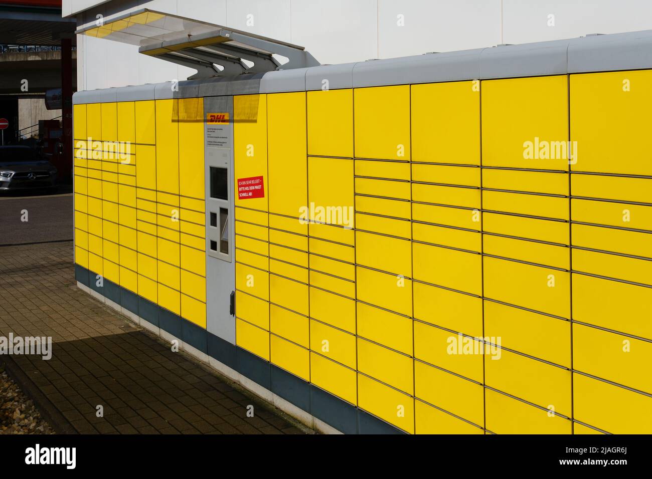 Stazione di imballaggio DHL Foto Stock