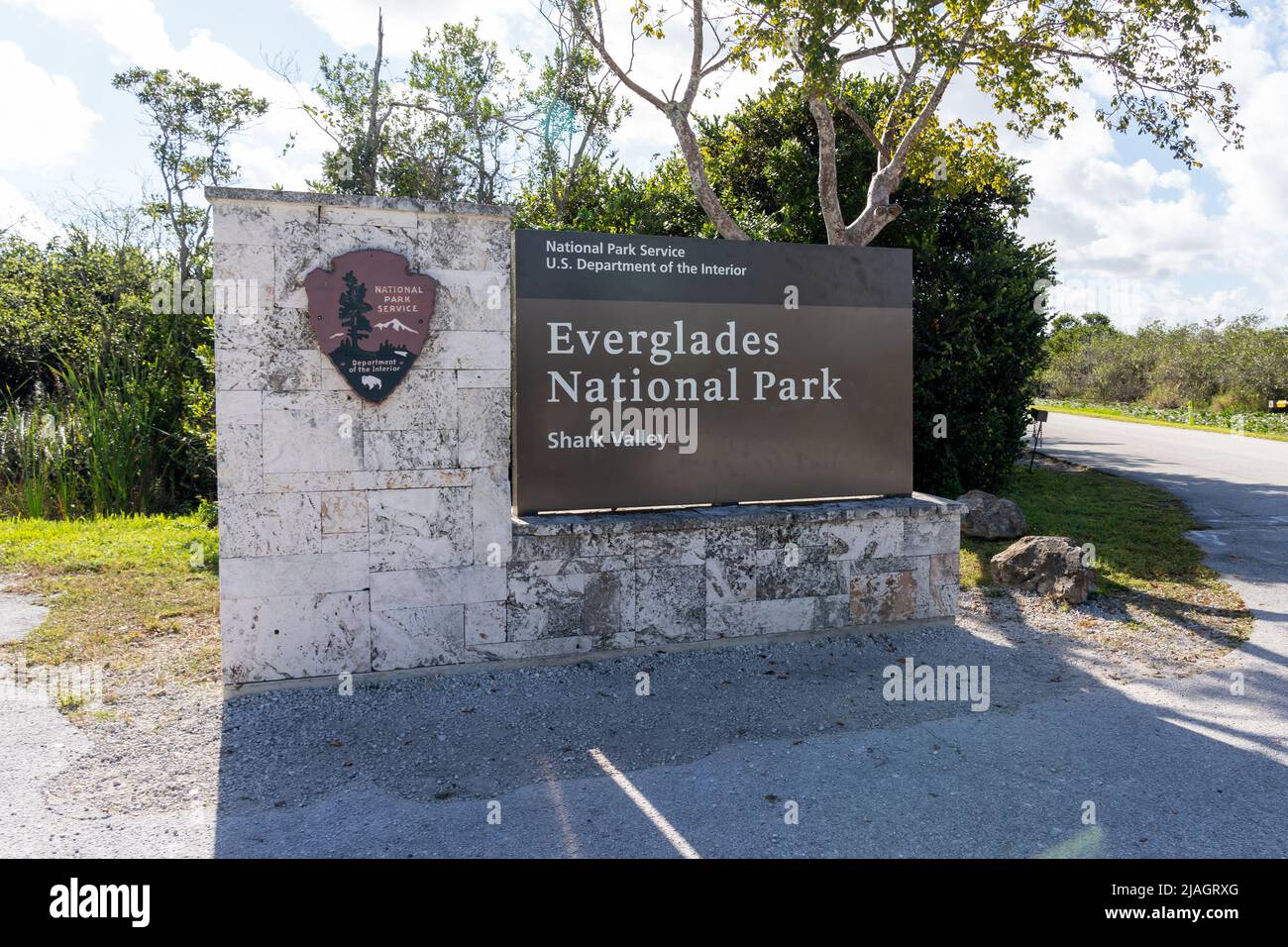 L'insegna Everglades National Park è mostrata in Florida, Stati Uniti. Il Parco Nazionale delle Everglades è una riserva di 1,5 milioni di ettari circa. Foto Stock