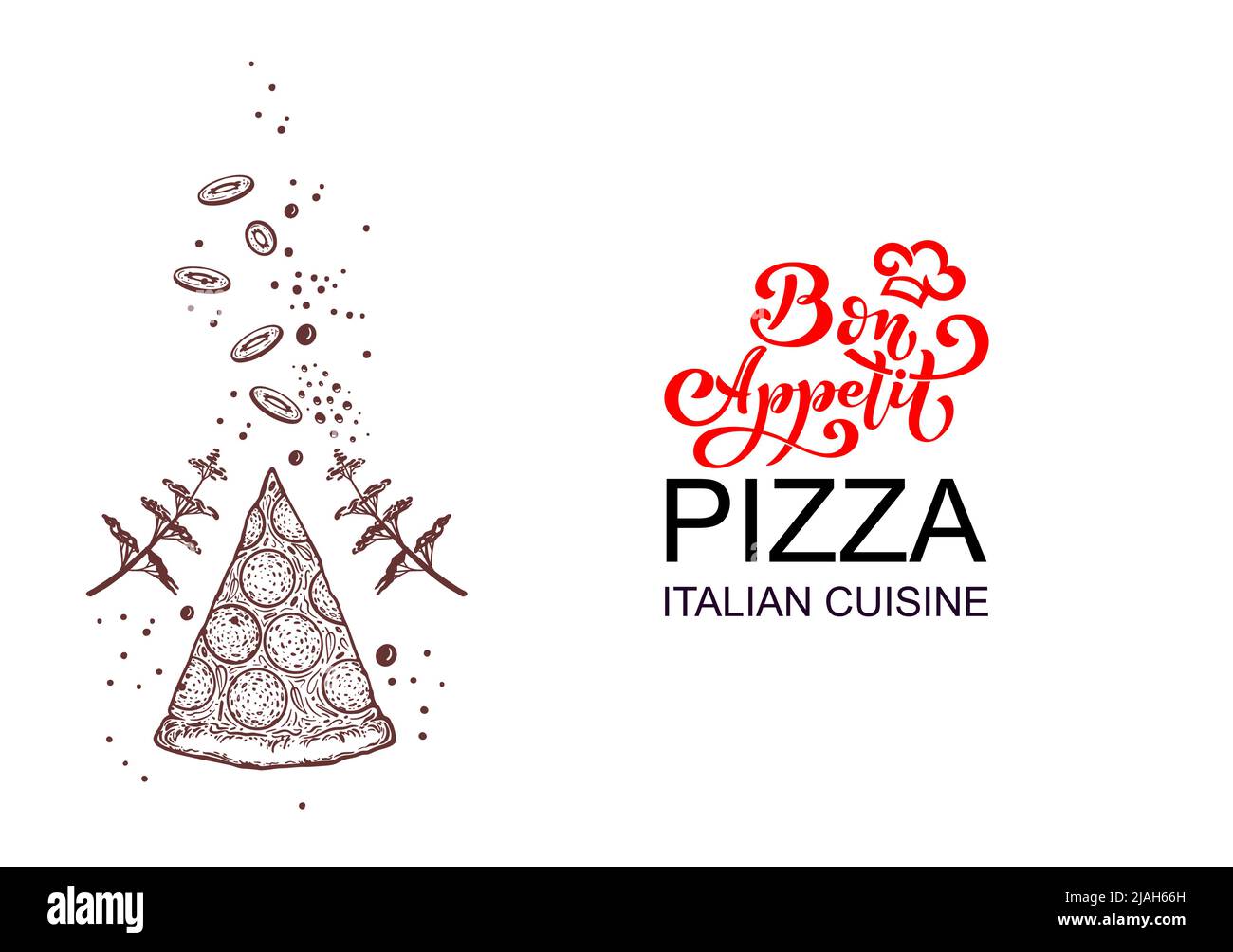 Pizza e ingredienti. Modello di menu pizzeria disegnato a mano. Set di prodotti della cucina italiana. Illustrazione vettoriale Illustrazione Vettoriale