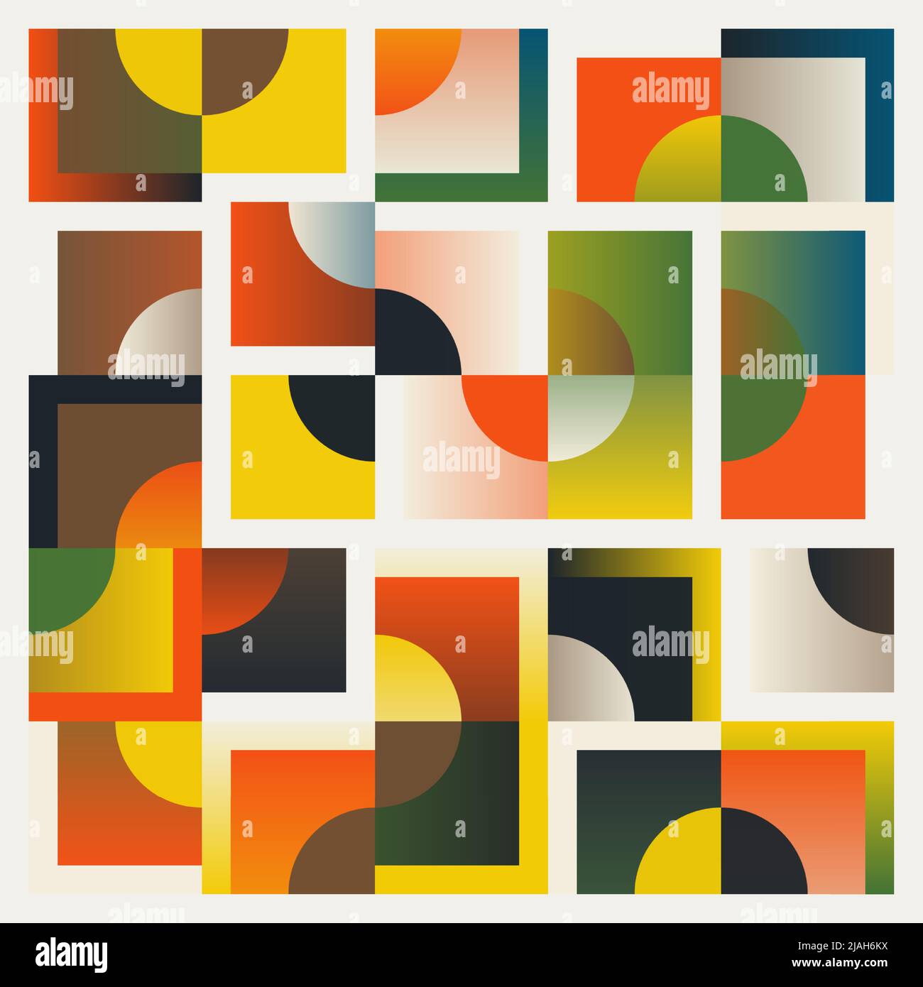 Design di arte moderna ispirato al design Bauhaus realizzato con forme geometriche astratte e forme audaci. Elementi grafici digitali per poster, copertina, arte, pr Illustrazione Vettoriale