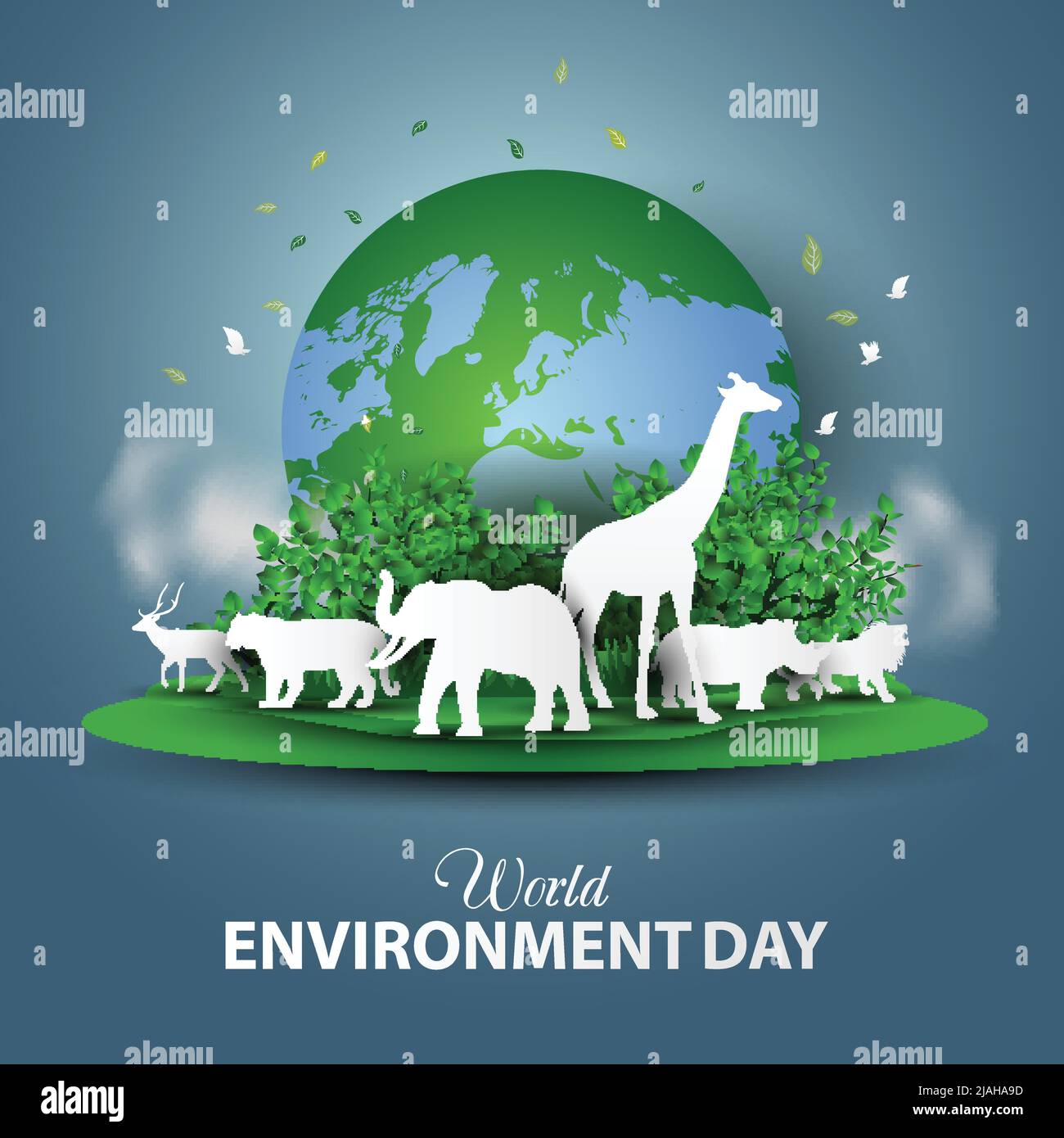 happy world ambiente e giorno della terra. grande mappa del mondo con animali. disegno vettoriale Illustrazione Vettoriale