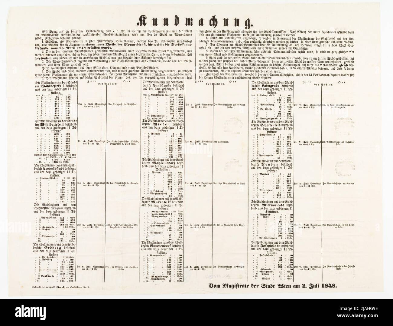 Disposizioni relative all'elezione dei deputati al Reichstag da parte degli uomini elettorali il 6 e 7 luglio 1848. Sconosciuto Foto Stock