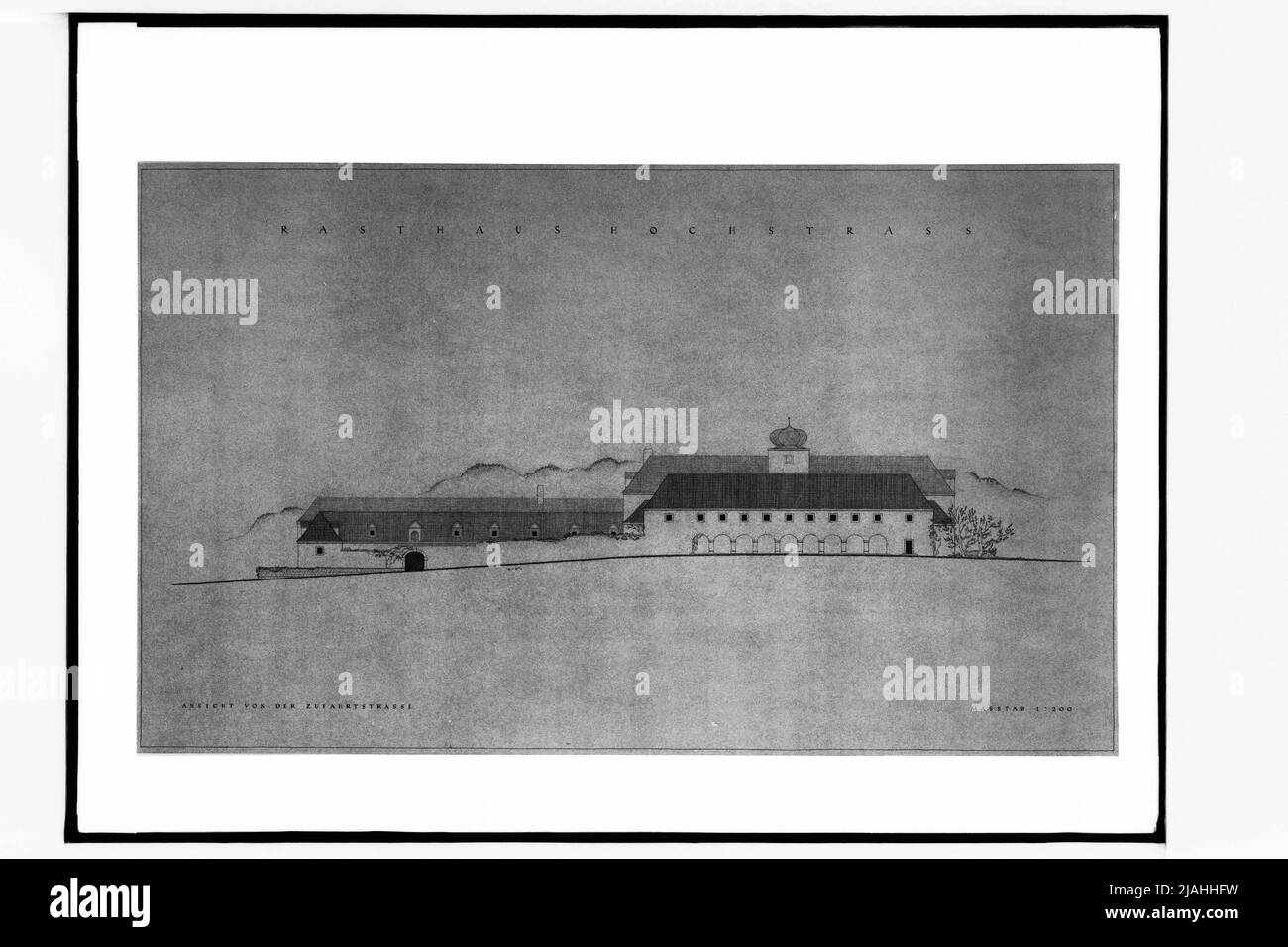 Design per il Rasthaus Hochstraß sul Reichsautobahn (vista dalla strada di accesso) Foto Stock