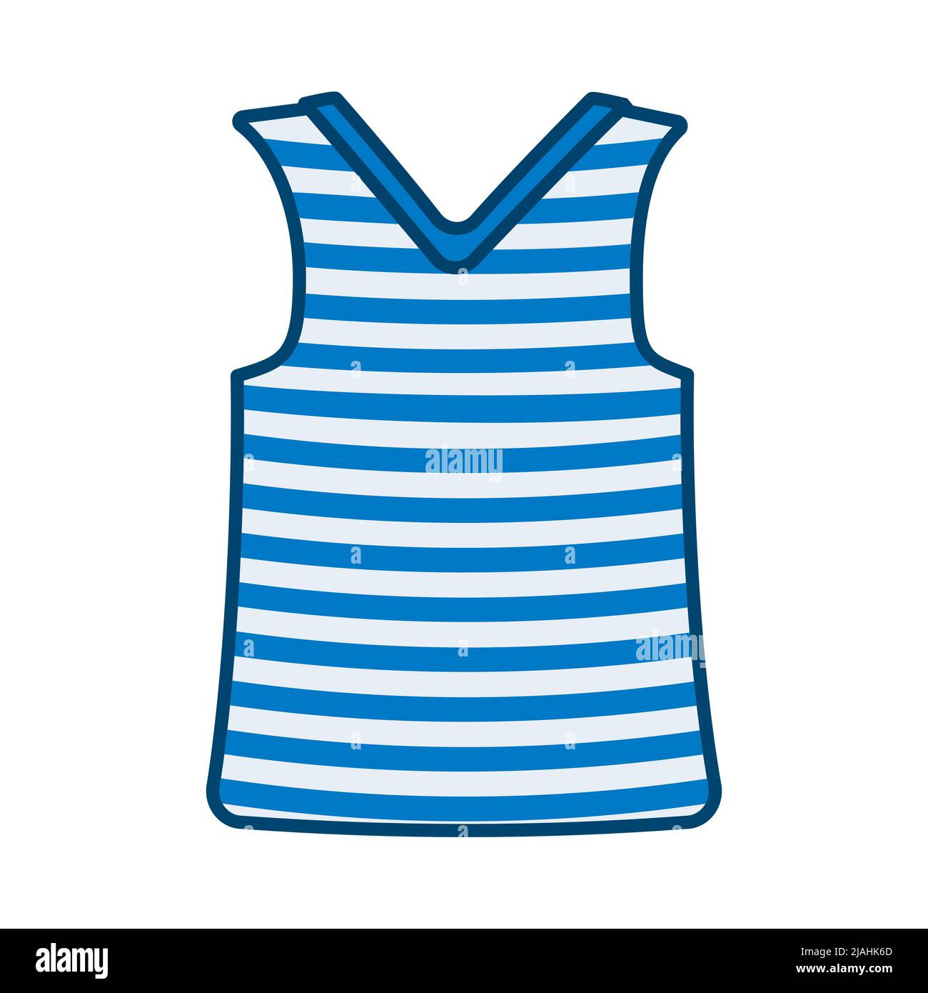 T-shirt a vela a righe. Maglia senza maniche a righe di mare bianco chiaro blu colors.Sea Travel element.Marine Object. Design piatto semplice singlet.Vector Illustrazione Vettoriale