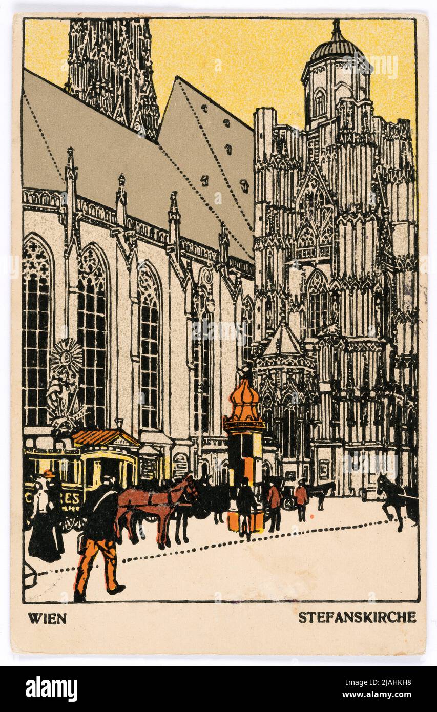 Cartolina di Wiener Werkstätte n° 7: Vienna, Stefanskirche. Urban Janke (1887-1915), artista, Wiener Werkstätte, casa editrice Foto Stock