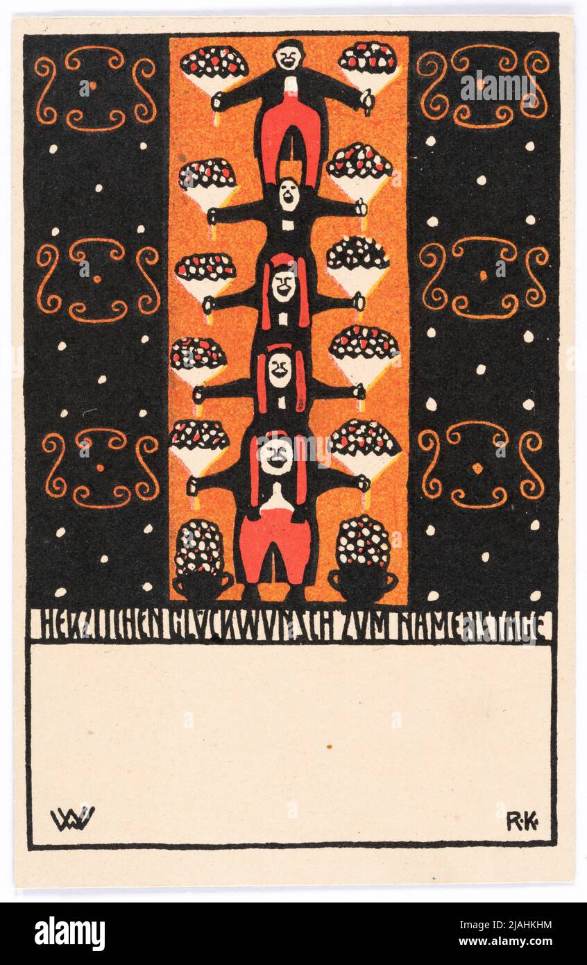 Cartolina di Wiener Werkstätte n° 16: Biglietto di auguri per il giorno del nome. Rudolf Kalvach (1883-1932), artista, Wiener Werkstätte, casa editrice Foto Stock