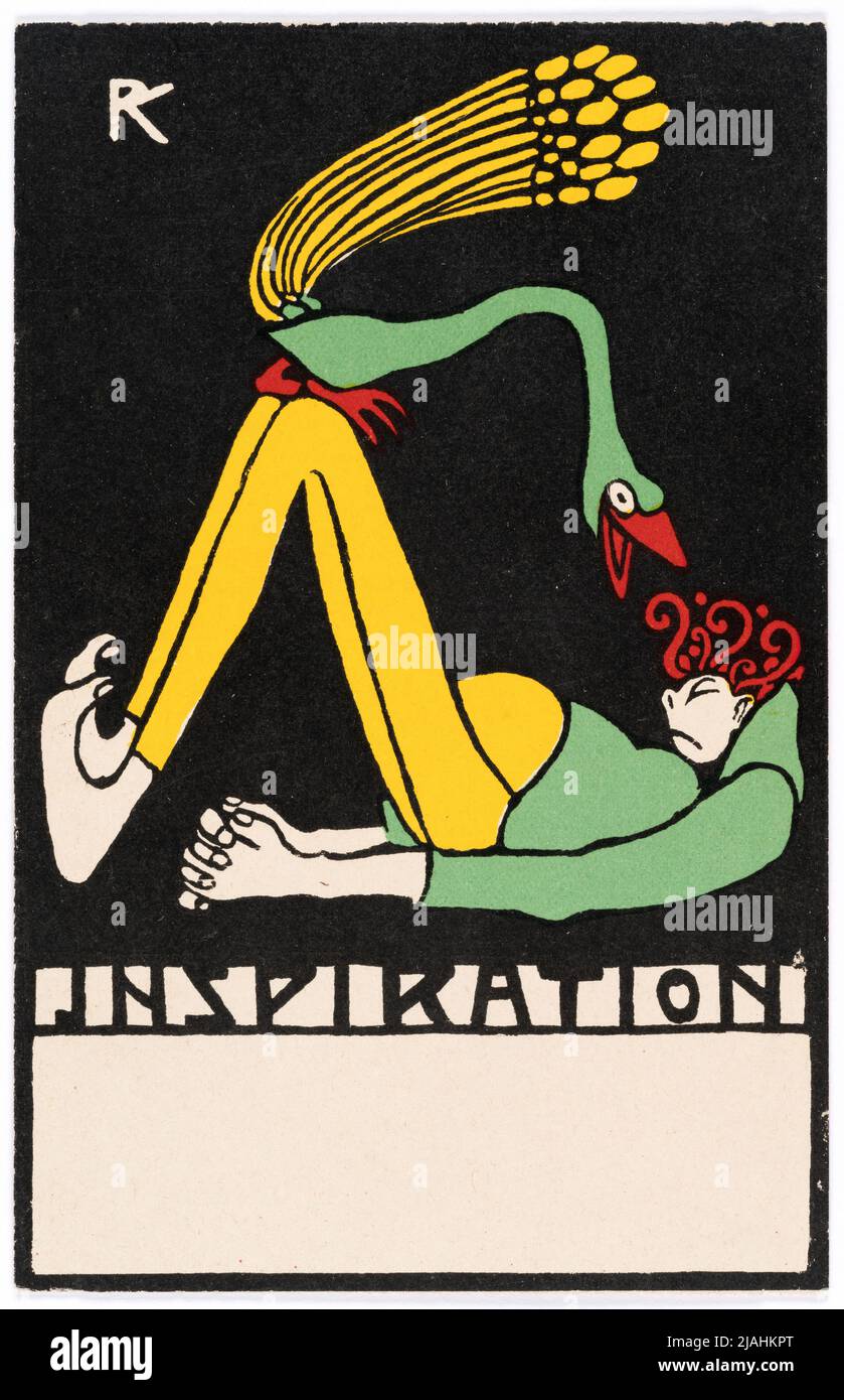 Cartolina di Wiener Werkstätte n° 84: 'Inspiration'. Rudolf Kalvach (1883-1932), artista, Wiener Werkstätte, casa editrice Foto Stock