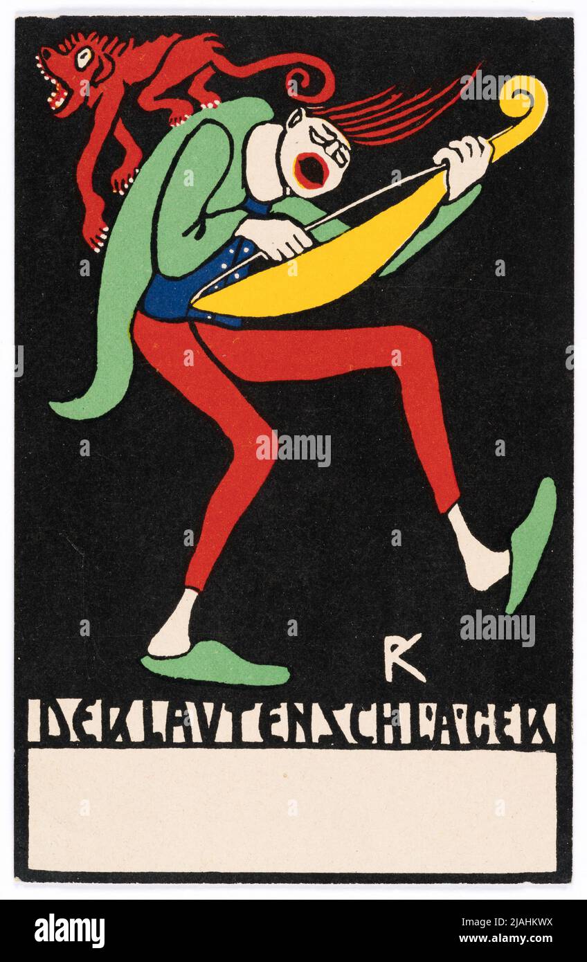 Cartolina di Wiener Werkstätte n° 95: 'The Lautenschläger'. Rudolf Kalvach (1883-1932), artista, Wiener Werkstätte, casa editrice Foto Stock