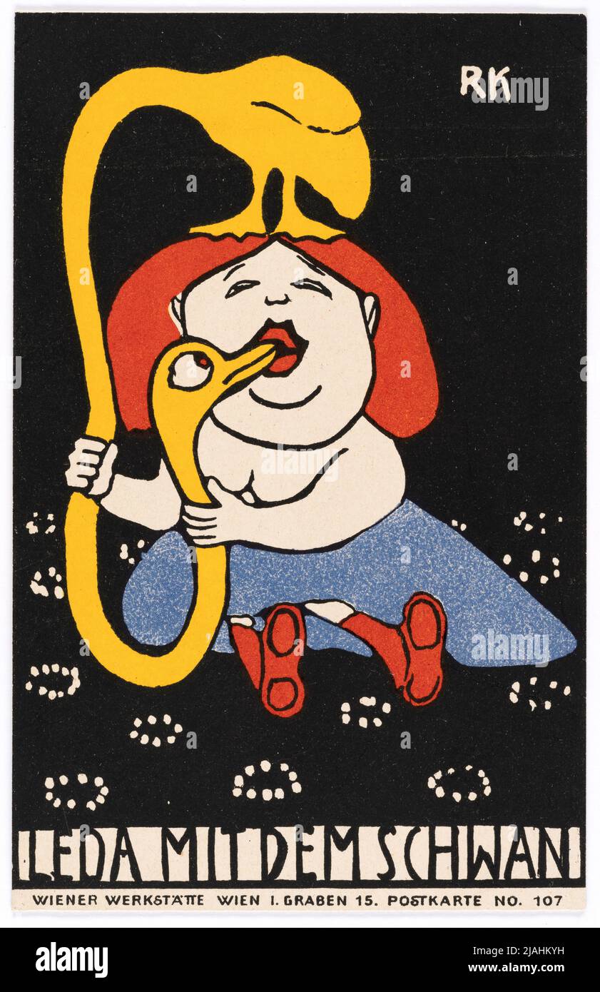 Cartolina del Wiener Werkstätte n° 107: 'Leda con il cigno'. Rudolf Kalvach (1883-1932), artista, Wiener Werkstätte, casa editrice Foto Stock