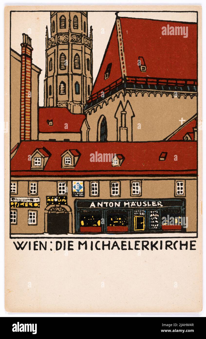 Cartolina di Wiener Werkstätte n° 140: Vienna: La Michaelerkirche. Presumibilmente: Urban Janke (1887-1915), artista, Wiener Werkstätte, Casa Editrice Foto Stock
