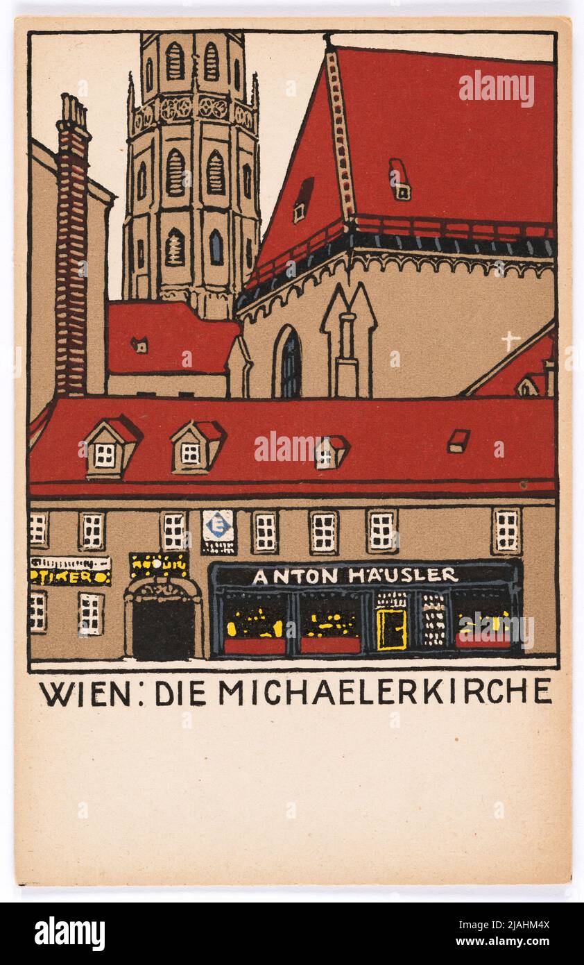 Cartolina di Wiener Werkstätte n° 140: Vienna: La Michaelerkirche. Urban Janke (1887-1915), artista, Wiener Werkstätte, casa editrice Foto Stock