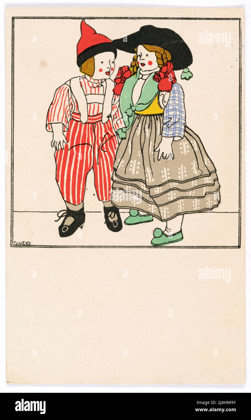 Cartolina del Wiener Werkstätte n° 244: Bambole kaulitz. Josef (József) di Divey (Divéky) (1887-1951), artista, Wiener Werkstätte, Casa Editrice Foto Stock
