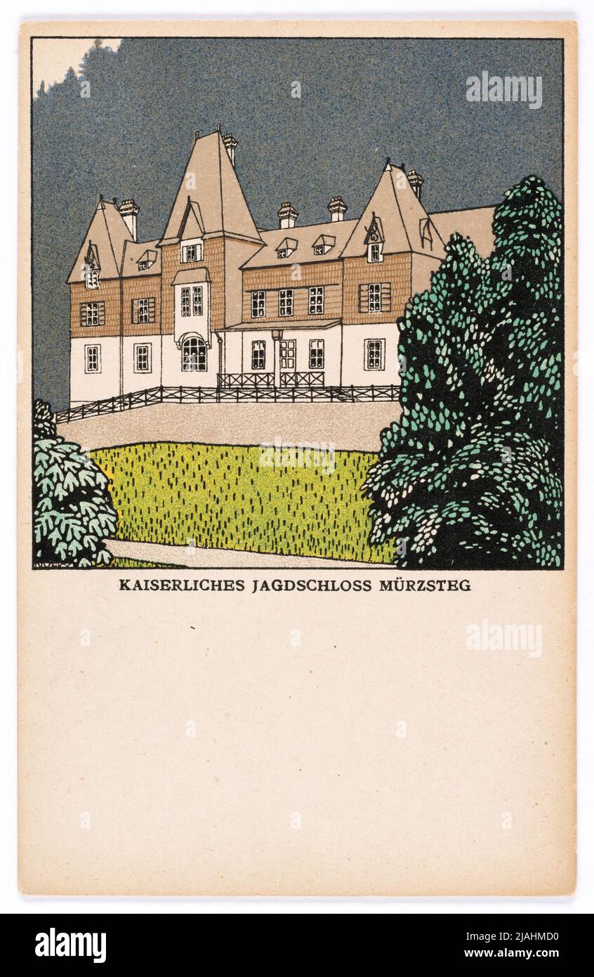 Cartolina di Wiener Werkstätte n° 263: Rifugio imperiale di caccia Mürzsteg. Josef (József) di Divey (Divéky) (1887-1951), artista, Wiener Werkstätte, Casa Editrice Foto Stock