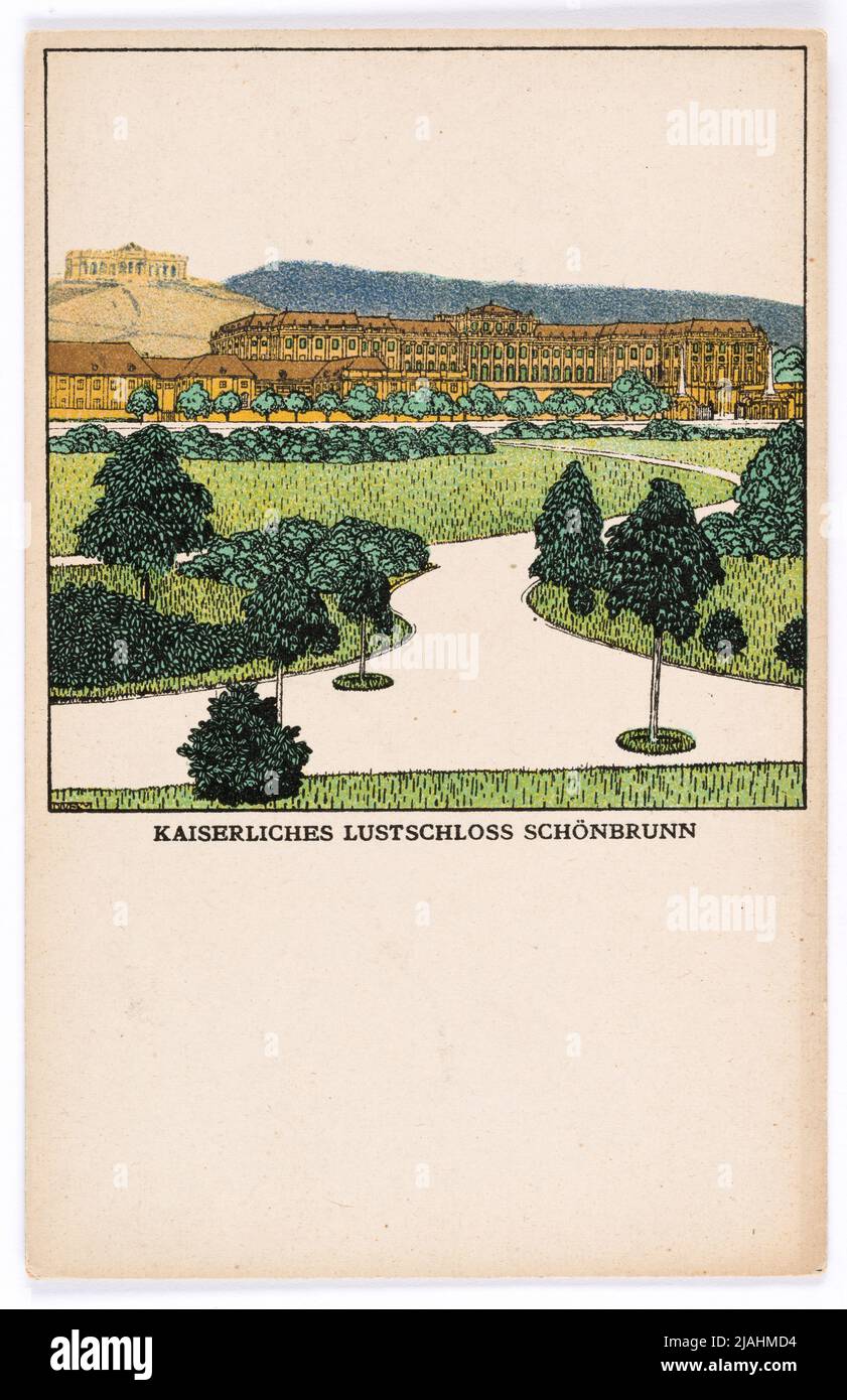 Cartolina del Wiener Werkstätte n° 266: Palazzo Imperiale del piacere Schönbrunn. Josef (József) di Divey (Divéky) (1887-1951), artista, Wiener Werkstätte, Casa Editrice Foto Stock
