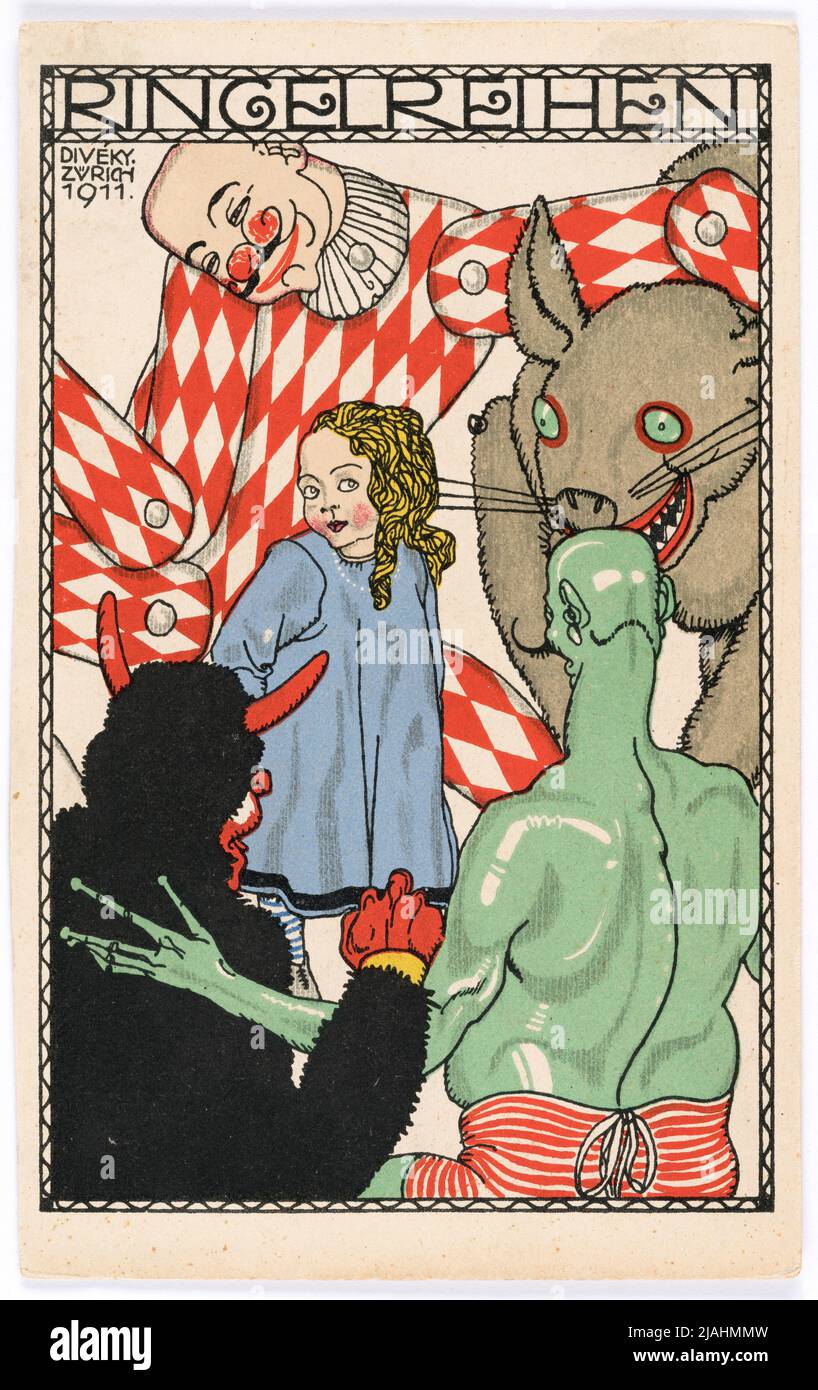 Cartolina del Wiener Werkstätte No. 496: 'Righe di righe'. Josef (József) di Divey (Divéky) (1887-1951), artista, Wiener Werkstätte, Casa Editrice Foto Stock