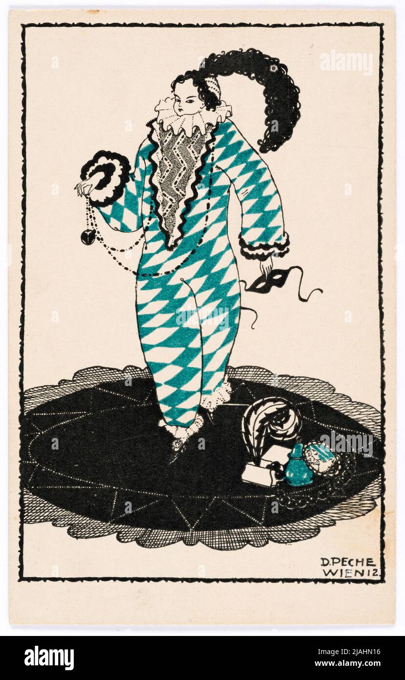 Cartolina di Wiener Werkstätte n° 625: Harlekin. Dagobert Peche (1887-1923), artista, Wiener Werkstätte, casa editrice Foto Stock