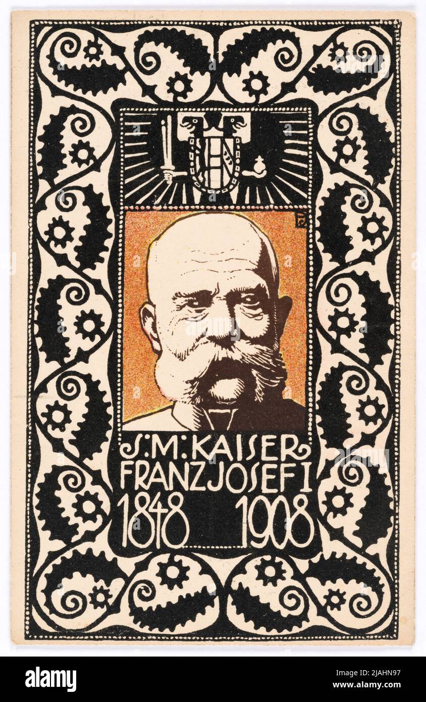 Cartolina di Wiener Werkstätte n° 160: Imperatore Francesco Giuseppe i .. Josef (József) di Divey (Divéky) (1887-1951), artista, Wiener Werkstätte, Casa Editrice Foto Stock