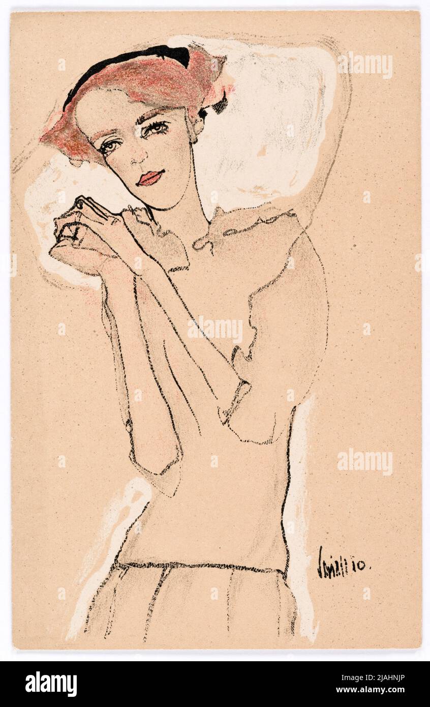 Cartolina del Wiener Werkstätte n° 288: Ritratto di una giovane donna. Egon Schiele (1890-1918), artista, Wiener Werkstätte, casa editrice Foto Stock