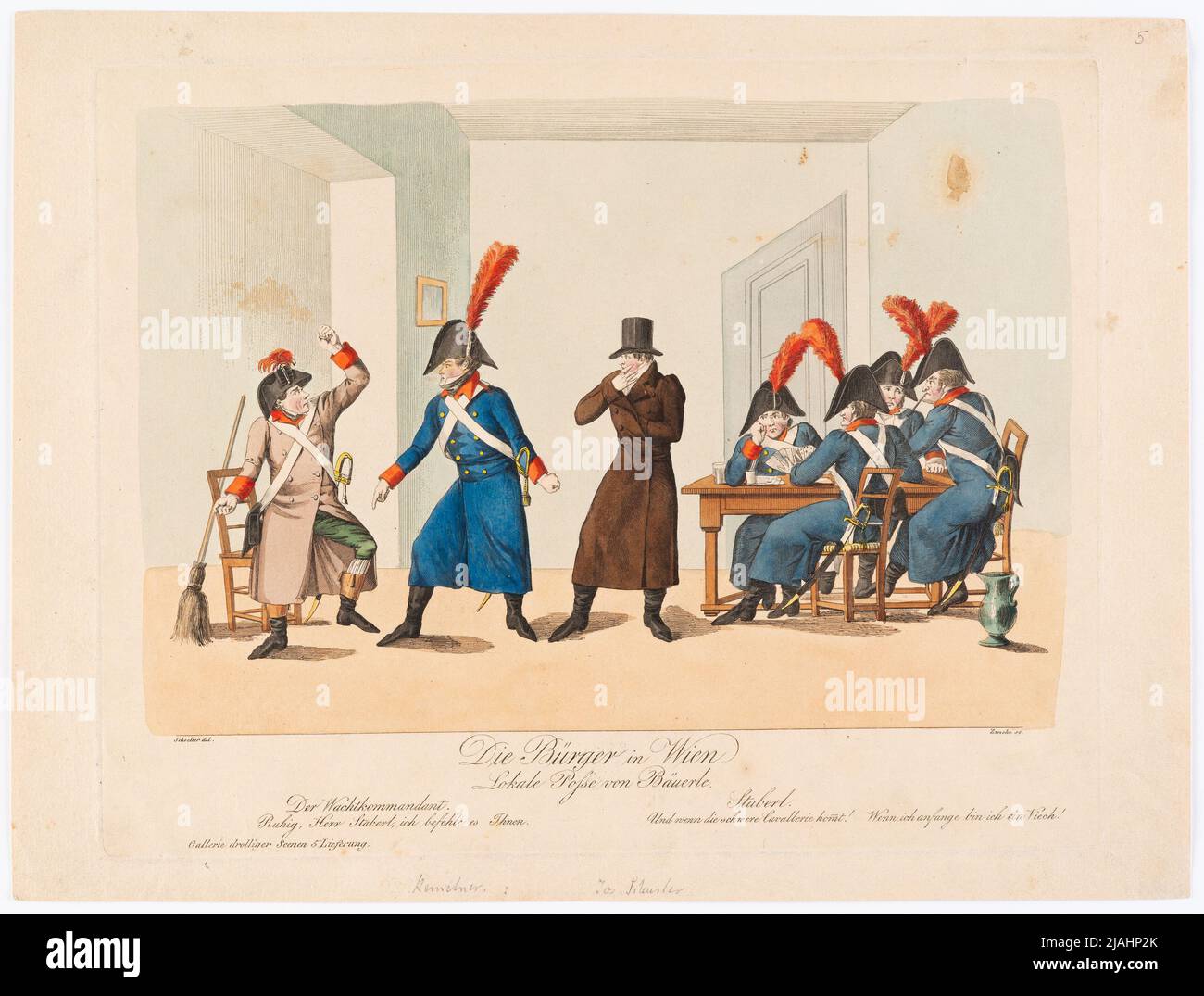 "I cittadini a Vienna" di Bäuerle (Gallerie Drollerie Scenen al giornale teatrale, 1st anni, n° 5). Johann Wenzel Zinke (1782-1851), incisore di rame, dopo: Johann Christian Schoeller (1782-1851), artista Foto Stock