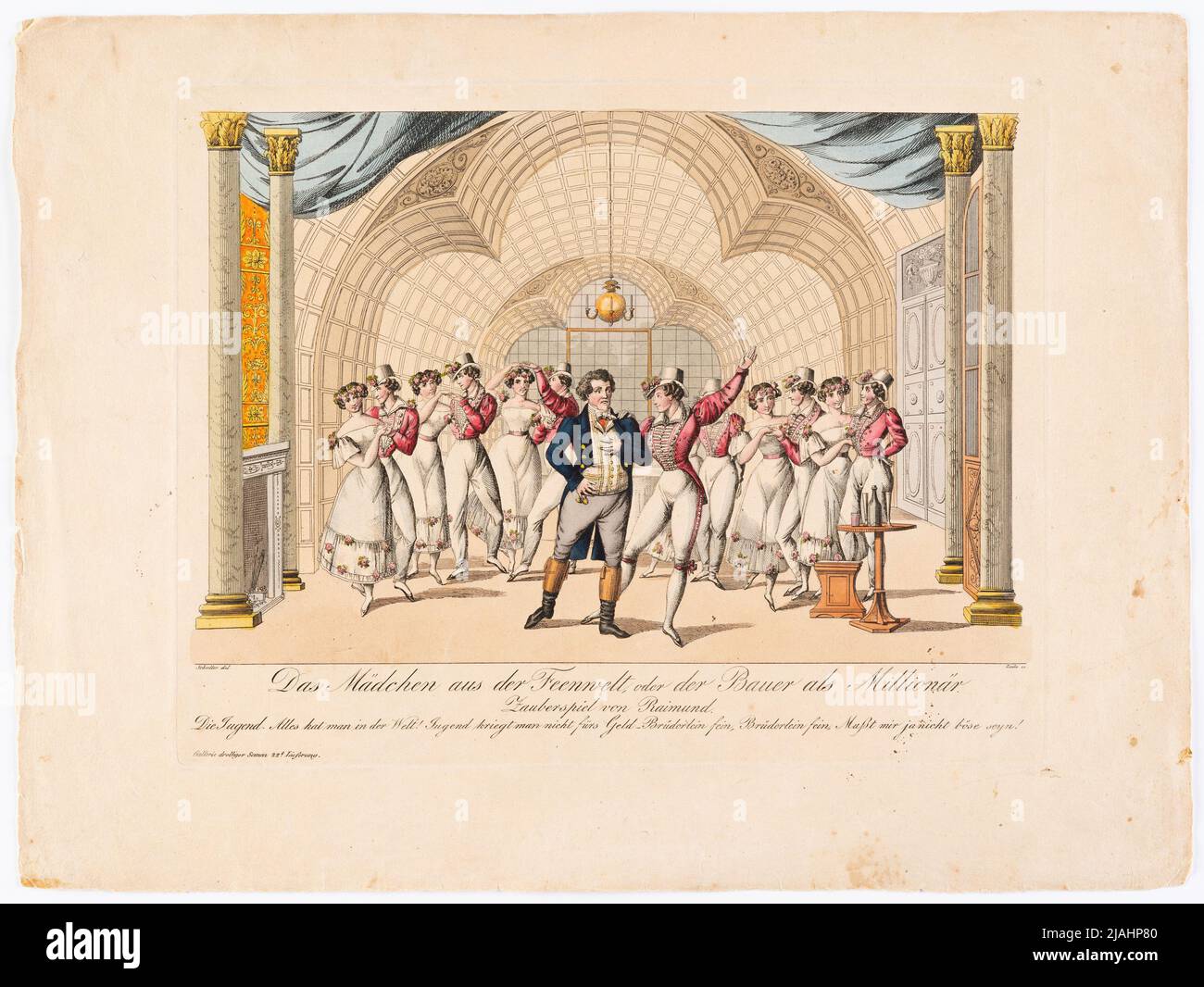 'La ragazza del mondo delle fate o l'agricoltore come milionario' di Raimund (Gallerie Droller e interessante Scenen per il giornale teatrale, 1st anni, n° 22). Johann Wenzel Zinke (1782-1851), incisore di rame, dopo: Johann Christian Schoeller (1782-1851), artista Foto Stock