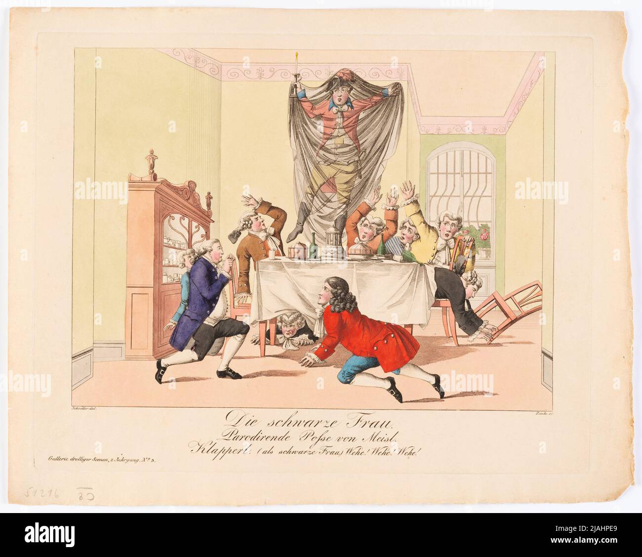 'The Black Woman' di Meisl (Gallerie Drollerie Scenen per il giornale teatrale, 2nd anni, n° 3). Johann Wenzel Zinke (1782-1851), incisore di rame, dopo: Johann Christian Schoeller (1782-1851), artista Foto Stock