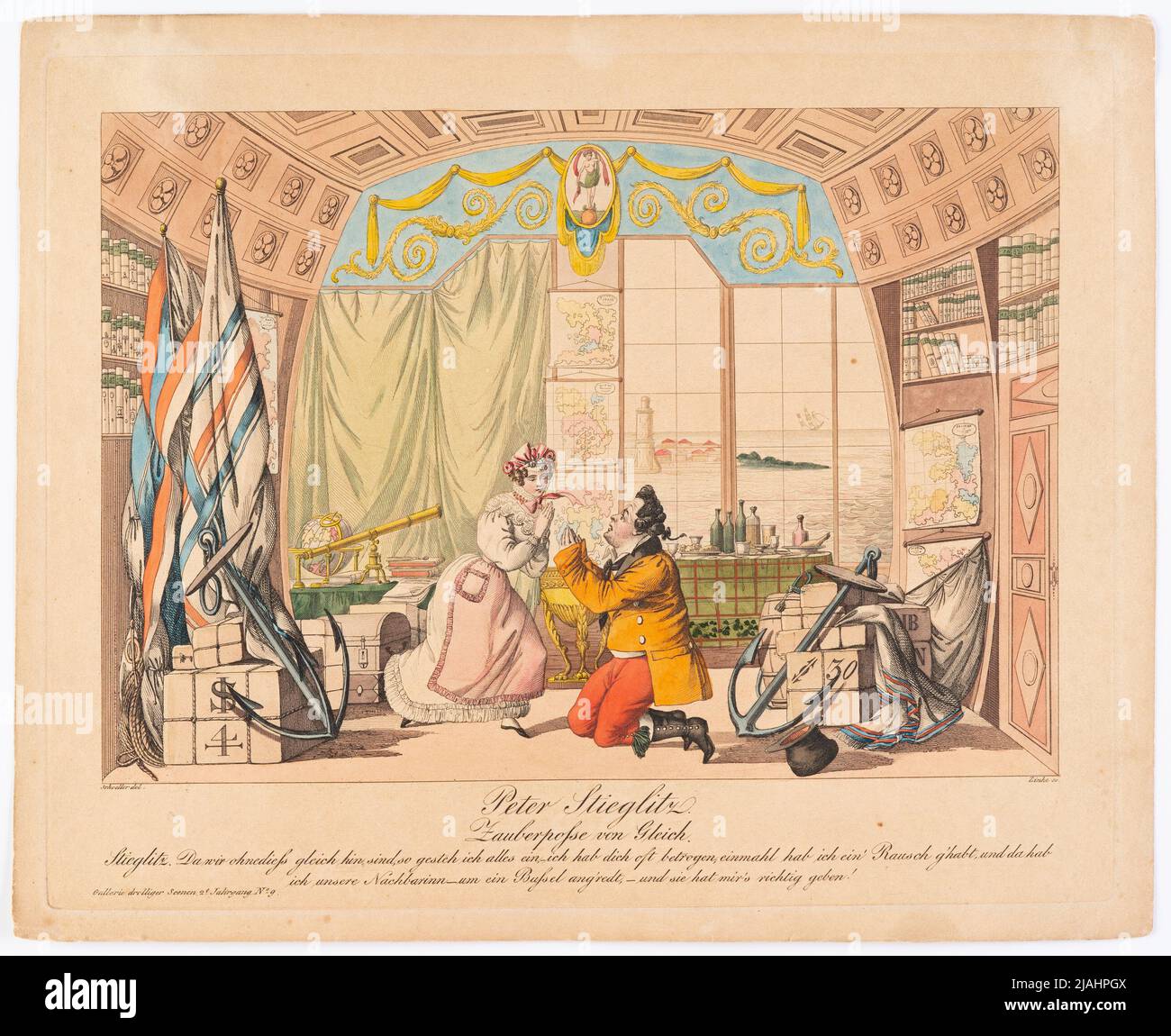 'Peter Stieglitz', dalla Gallerie Drolliger Scenen al giornale teatrale, 2nd vol., No. 9). Johann Wenzel Zinke (1782-1851), incisore di rame, dopo: Johann Christian Schoeller (1782-1851), artista Foto Stock
