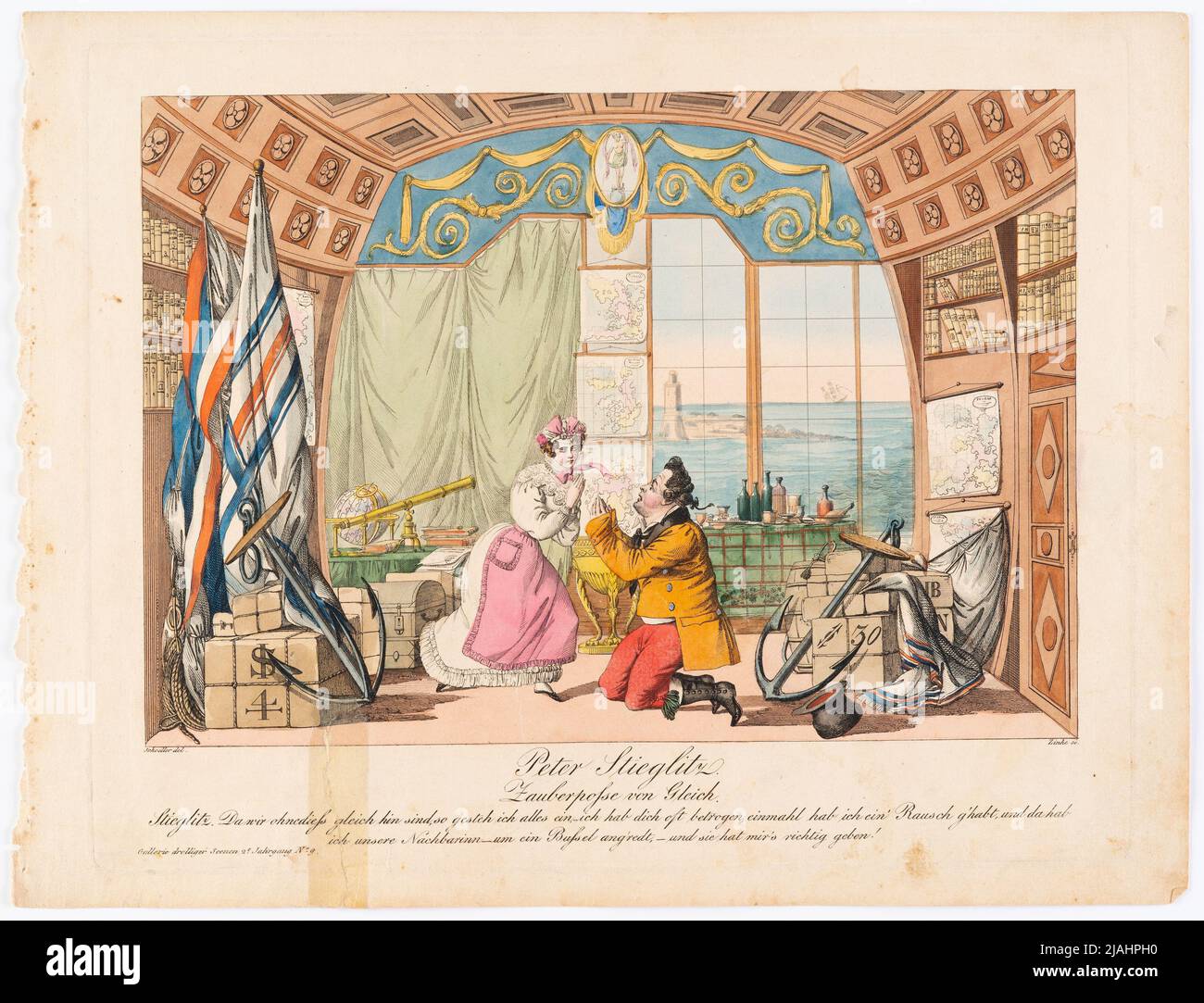 'Peter Stieglitz', dalla Gallerie Drolliger Scenen al giornale teatrale, 2nd vol., No. 9). Johann Wenzel Zinke (1782-1851), incisore di rame, dopo: Johann Christian Schoeller (1782-1851), artista Foto Stock