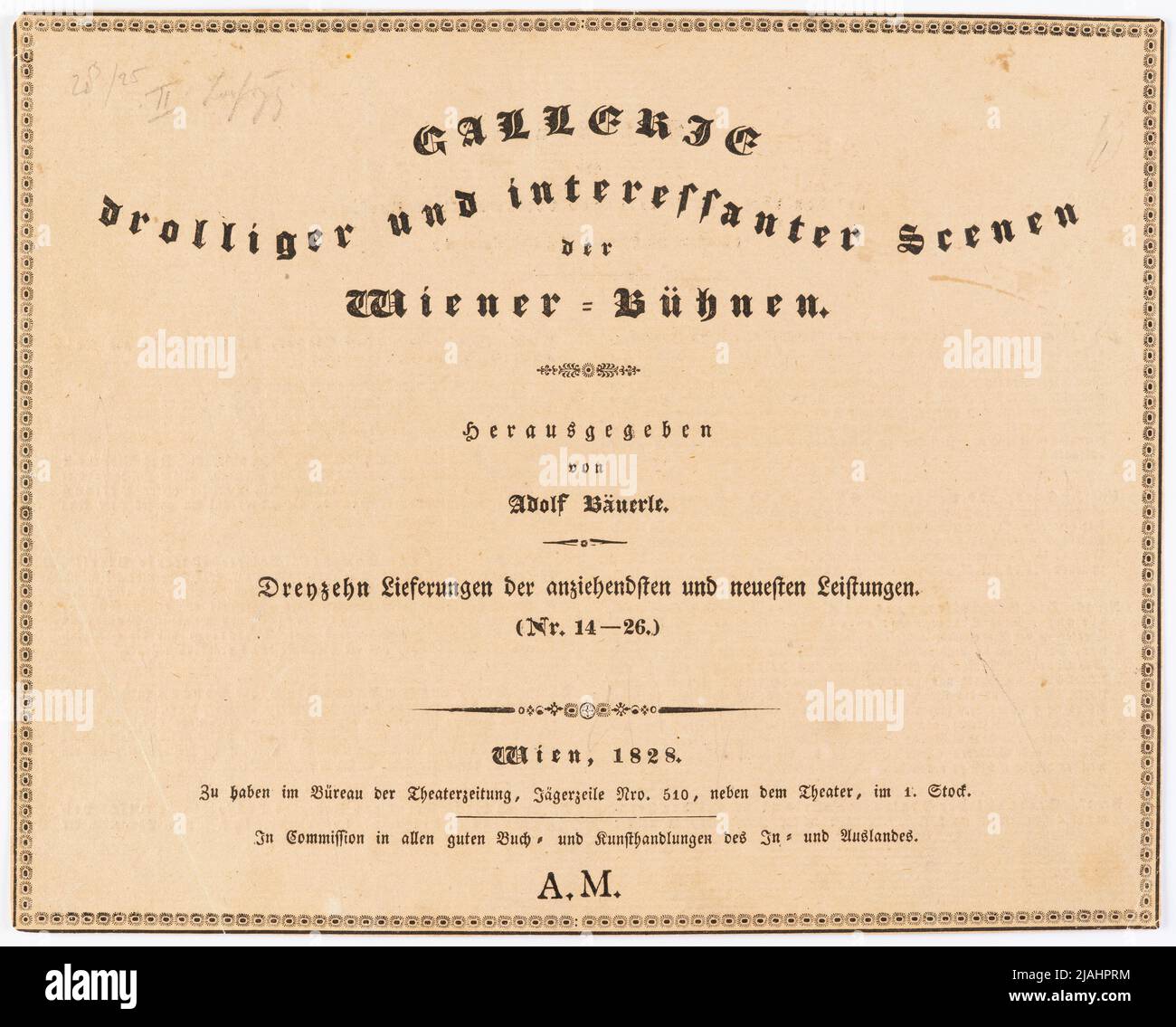 Gallerie Droller e interessanti Scenen, II. Nato, 1828, pagina del titolo e (verso) spiegazione della gente. Adolf Bäuerle (1786-1859), editore Foto Stock