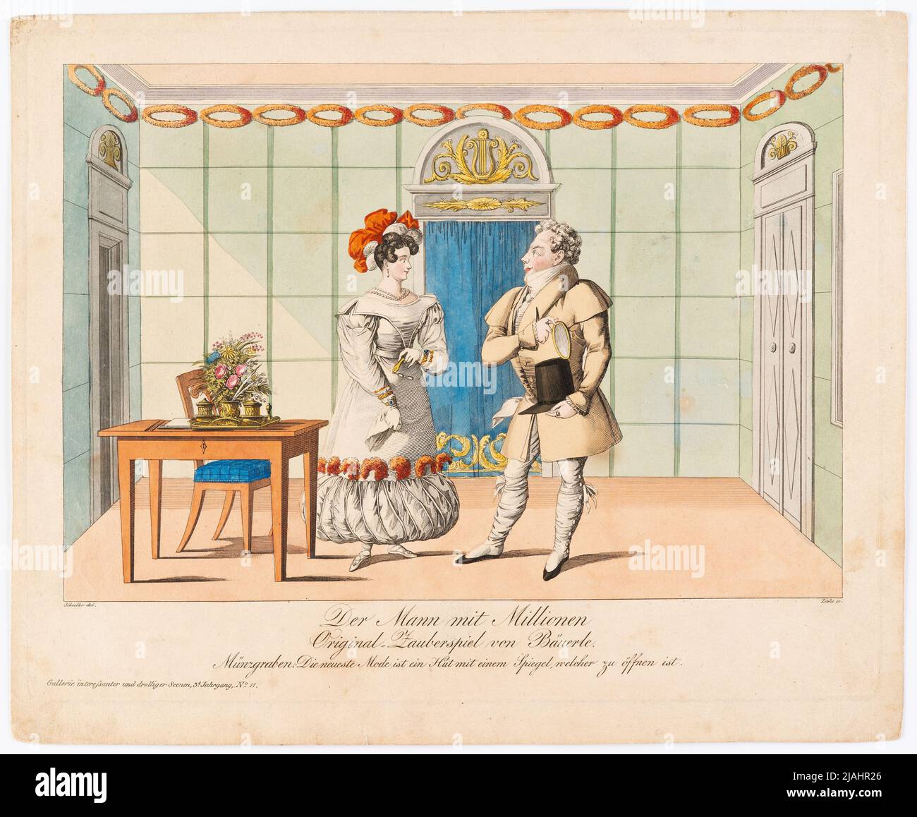 "L'uomo con milioni" di Bäuerle (Gallerie Drollerie Scenen, 3rd anni, n° 11). Johann Wenzel Zinke (1782-1851), incisore di rame, dopo: Johann Christian Schoeller (1782-1851), artista Foto Stock