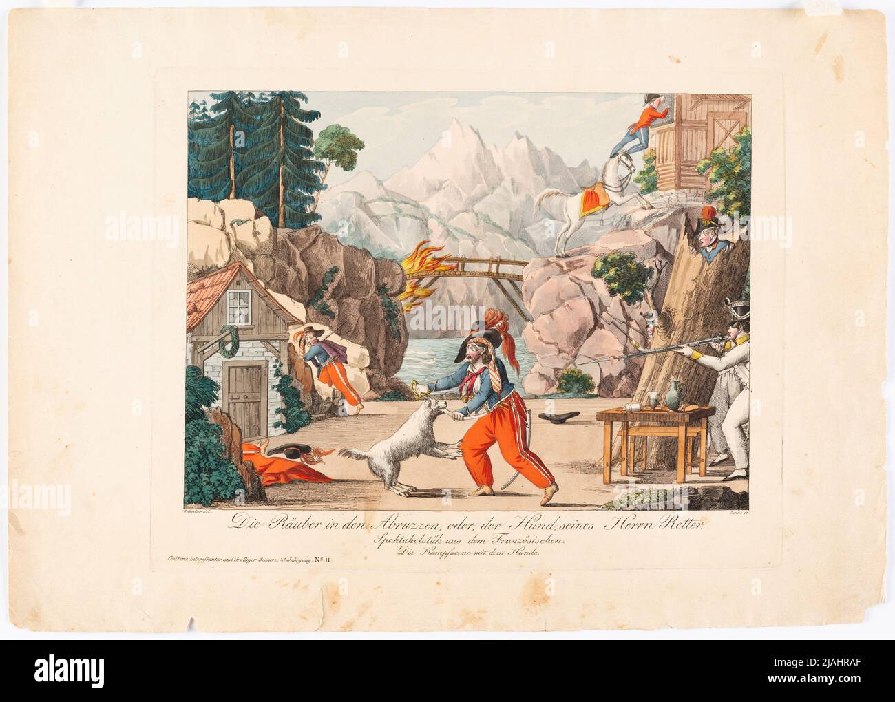 'I ladri in Abruzzo' (Gallerie Droller Scenen per il giornale teatrale, 4th vol., No. 11). Johann Wenzel Zinke (1782-1851), incisore di rame, dopo: Johann Christian Schoeller (1782-1851), artista Foto Stock