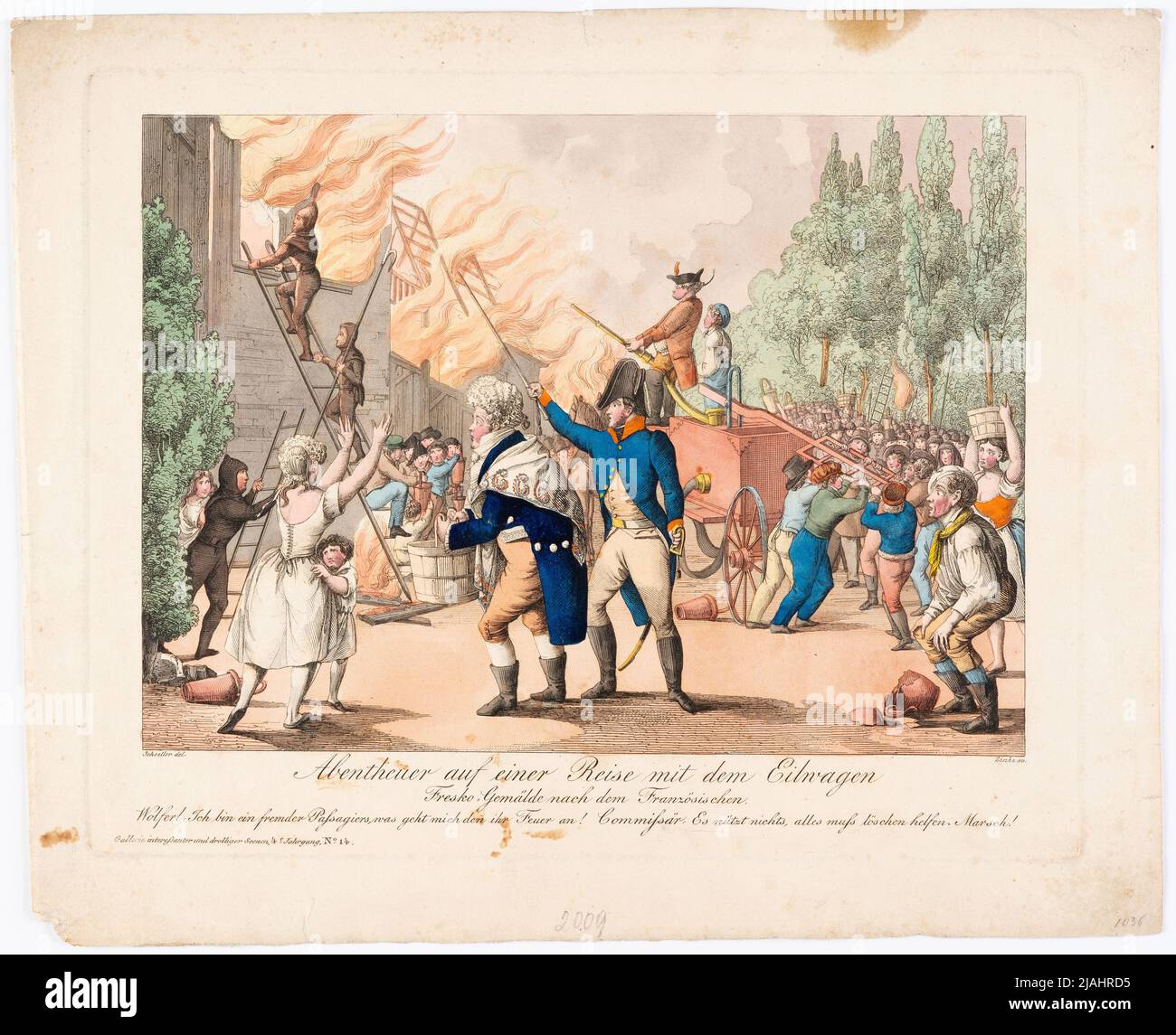 'Avventura in viaggio con l'auto express / pittura affresco dopo il francese' (Gallerie Droller Scenen per il giornale teatrale, 4th anni, n° 14). Dopo: Johann Christian Schoeller (1782-1851), artista Foto Stock