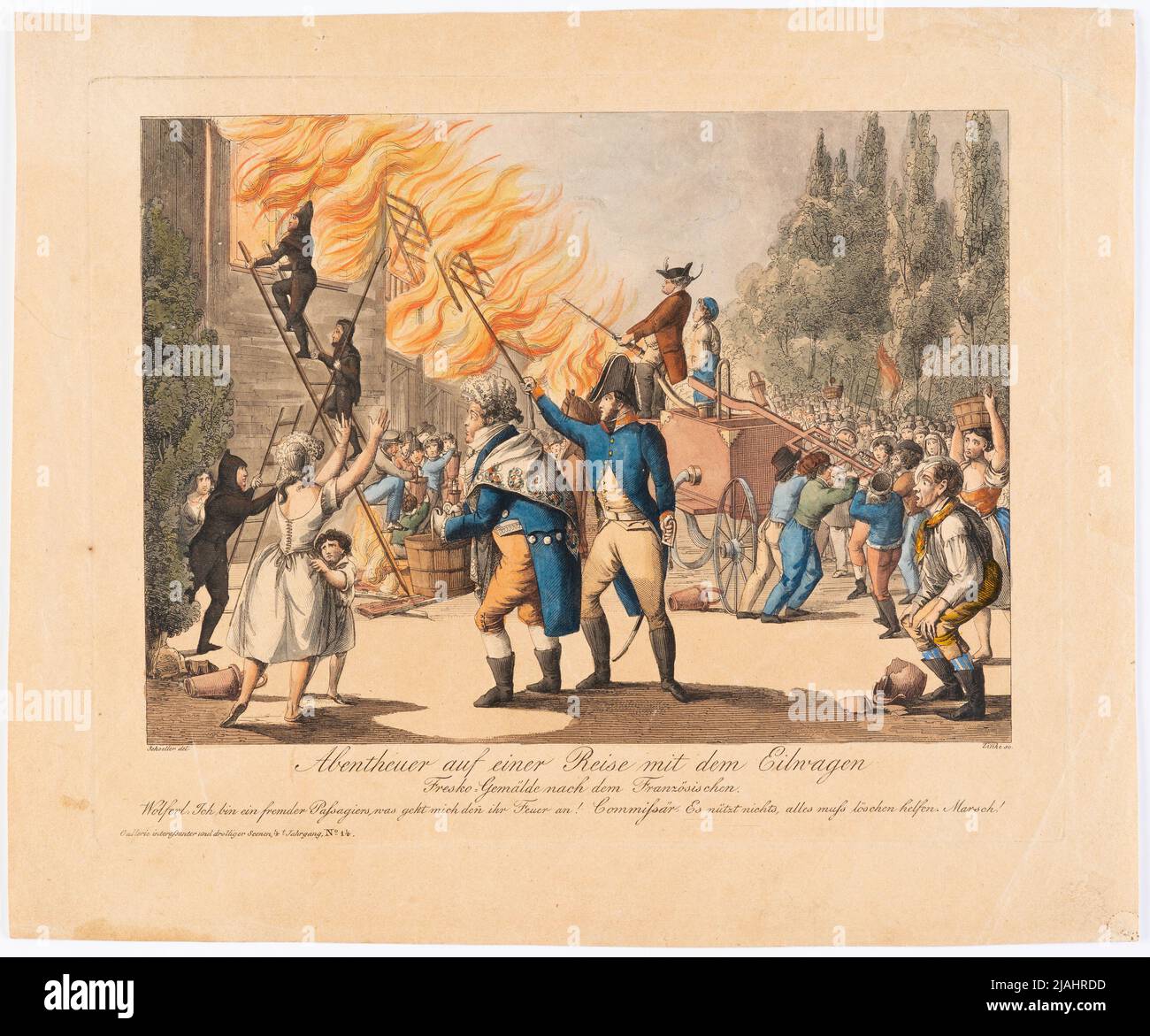 'Avventura in viaggio con l'auto express / pittura affresco dopo il francese' (Gallerie Droller Scenen per il giornale teatrale, 4th anni, n° 14). Johann Wenzel Zinke (1782-1851), incisore di rame, dopo: Johann Christian Schoeller (1782-1851), artista Foto Stock