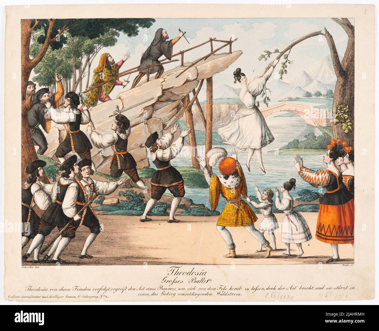 'Theodosia/Großer Ballet' (Gallerie Droller Scenen per la Theaterzeitung, Jg. 5, N. 2). Johann Wenzel Zinke (1782-1851), incisore di rame, dopo: Johann Christian Schoeller (1782-1851), artista Foto Stock