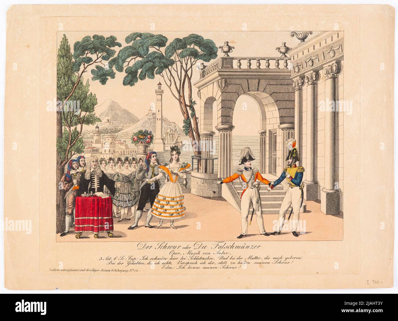 "Il giuramento o il falso münzer", da Auber (Gallerie Droller Scenen al giornale teatrale, 6th anni, n° 14). Andreas Geiger (1765-1856), incisore in rame Foto Stock