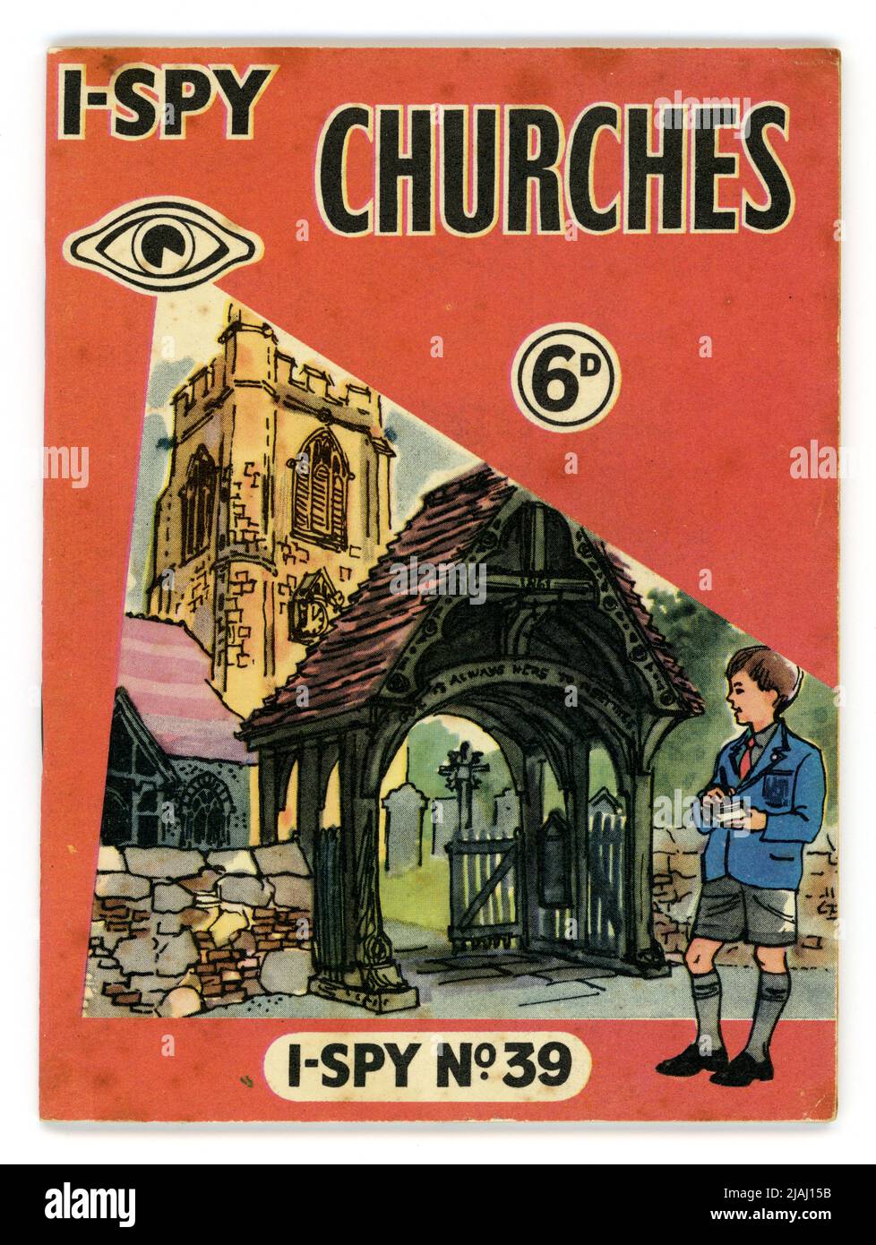 Originale affascinante i-Spy Chiese opuscolo rivolto ai bambini, prezzo 6d, 1962, Regno Unito Foto Stock