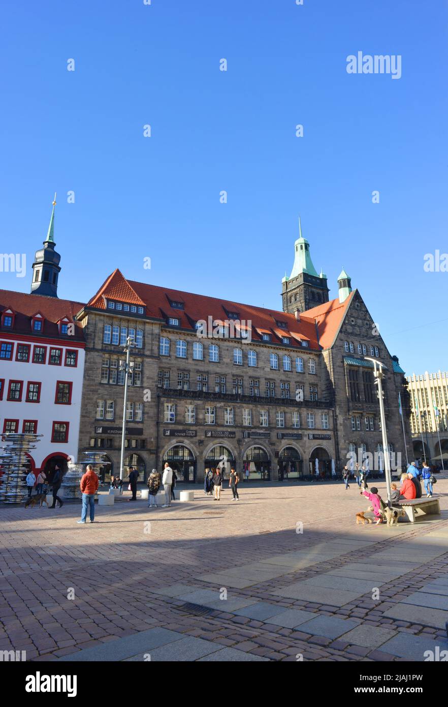 Chemnitz, Germania, municipio e piazza del mercato Foto Stock