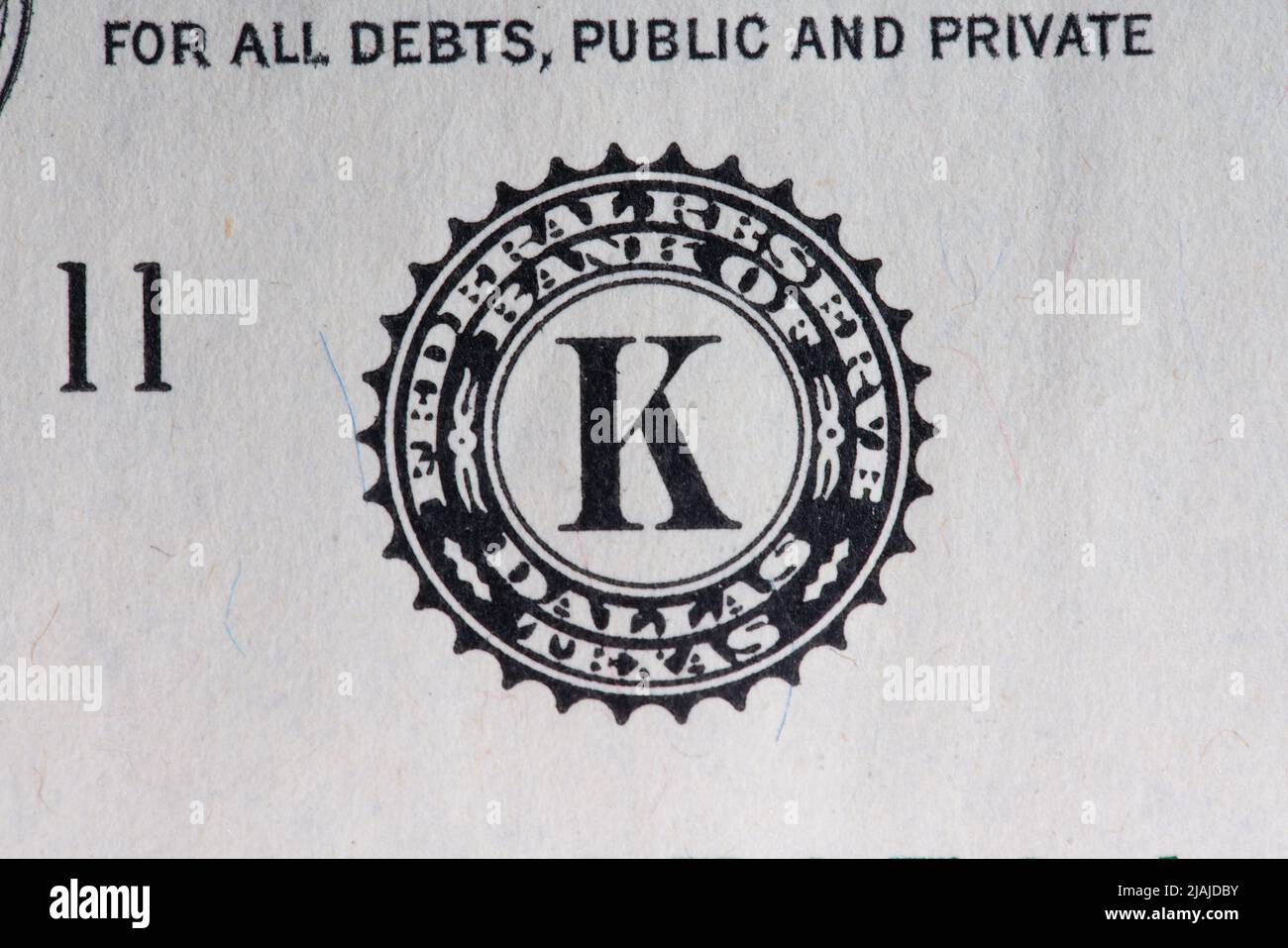 Federal Reserve Bank di Dallas, Texas. Sigillo su una banconota da un dollaro Foto Stock