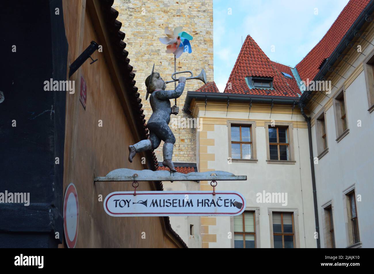 Segno del museo del giocattolo a Praga Foto Stock