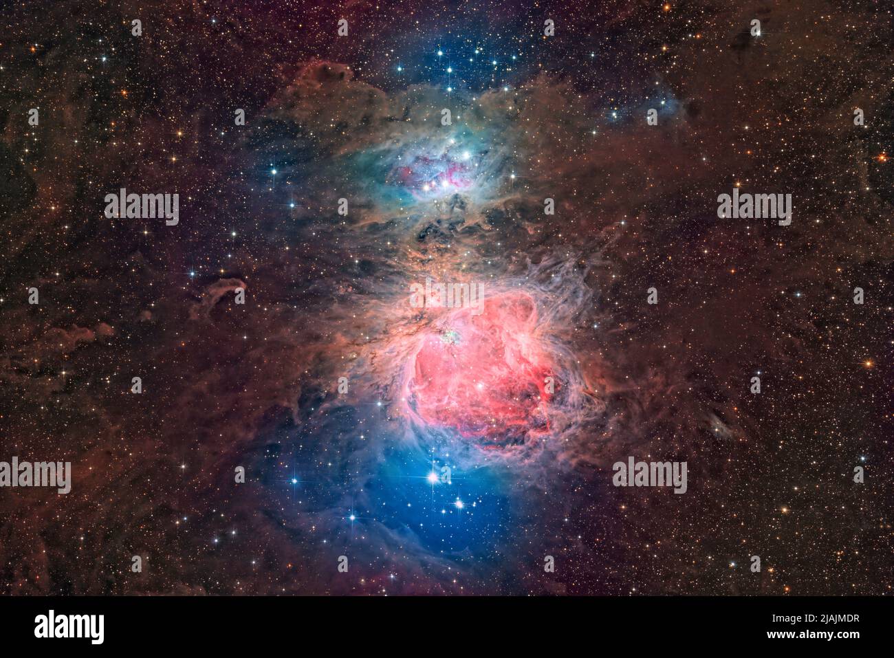 Running Man Nebula Messier 43, e Orion Nebula, Messier 42. Foto Stock