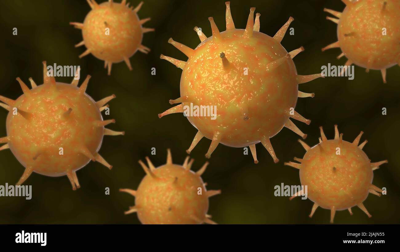 Illustrazione biomedica concettuale del virus dell'influenza. Foto Stock