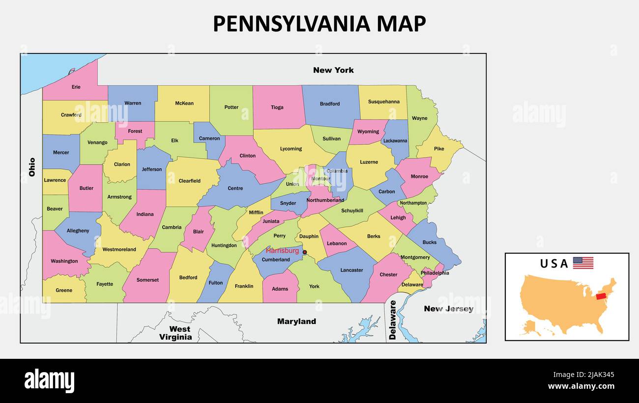 Mappa dello stato di pennsylvania Foto e Immagini Stock in Bianco e